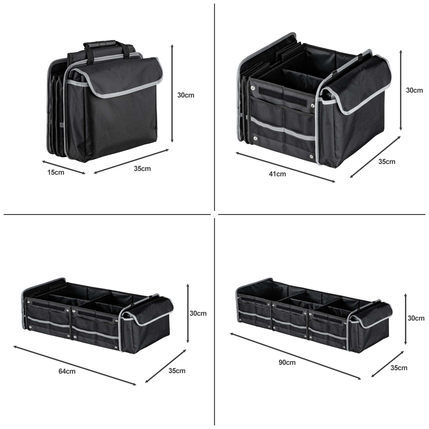 Multipurpose Collapsible Trunk Cargo Storage Box Waterproof 3 Compartments Car Organizer Black