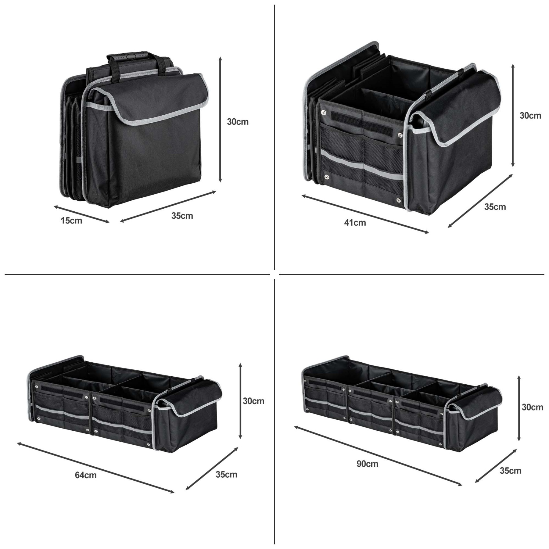 Multipurpose Collapsible Trunk Cargo Storage Box Waterproof 3 Compartments Car Organizer Black