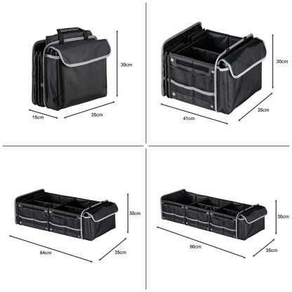 Multipurpose Collapsible Trunk Cargo Storage Box Waterproof 3 Compartments Car Organizer Black
