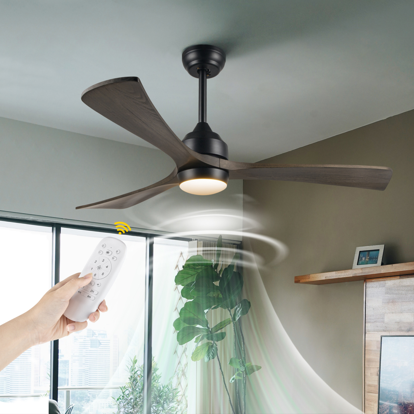 52" Single Light Colour Single Blow Speed Wooden Blades Ceiling Fan