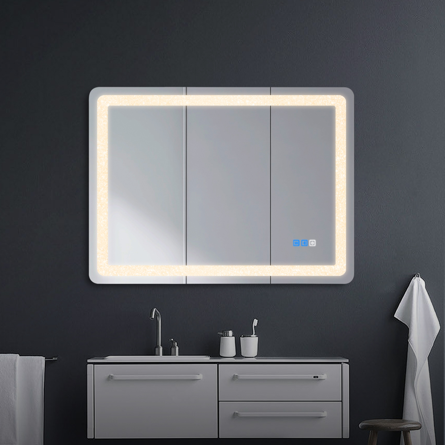 800/1000x600mm Wall LED Light Makeup Mirror Touch Bluetooth Speaker Defog Bathroom Vanity Mirror