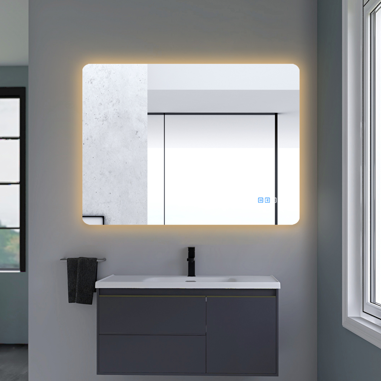 800/1000mm Bathroom Wall Mount LED Light Mirror Make-up Touch Anti-fog Bluetooth Speaker