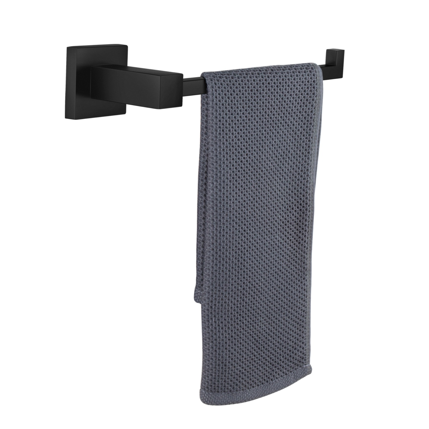 Bathroom Square Stainless Steel Towel Holder Rail Hook Wall Mounted Single Towel Hanger Hand Bar Chrome/Matte Blac;