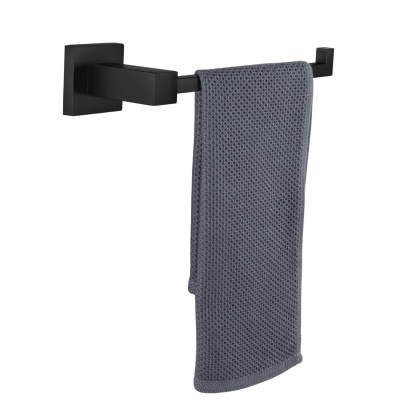 Bathroom Square Stainless Steel Towel Holder Rail Hook Wall Mounted Single Towel Hanger Hand Bar Chrome/Matte Blac;