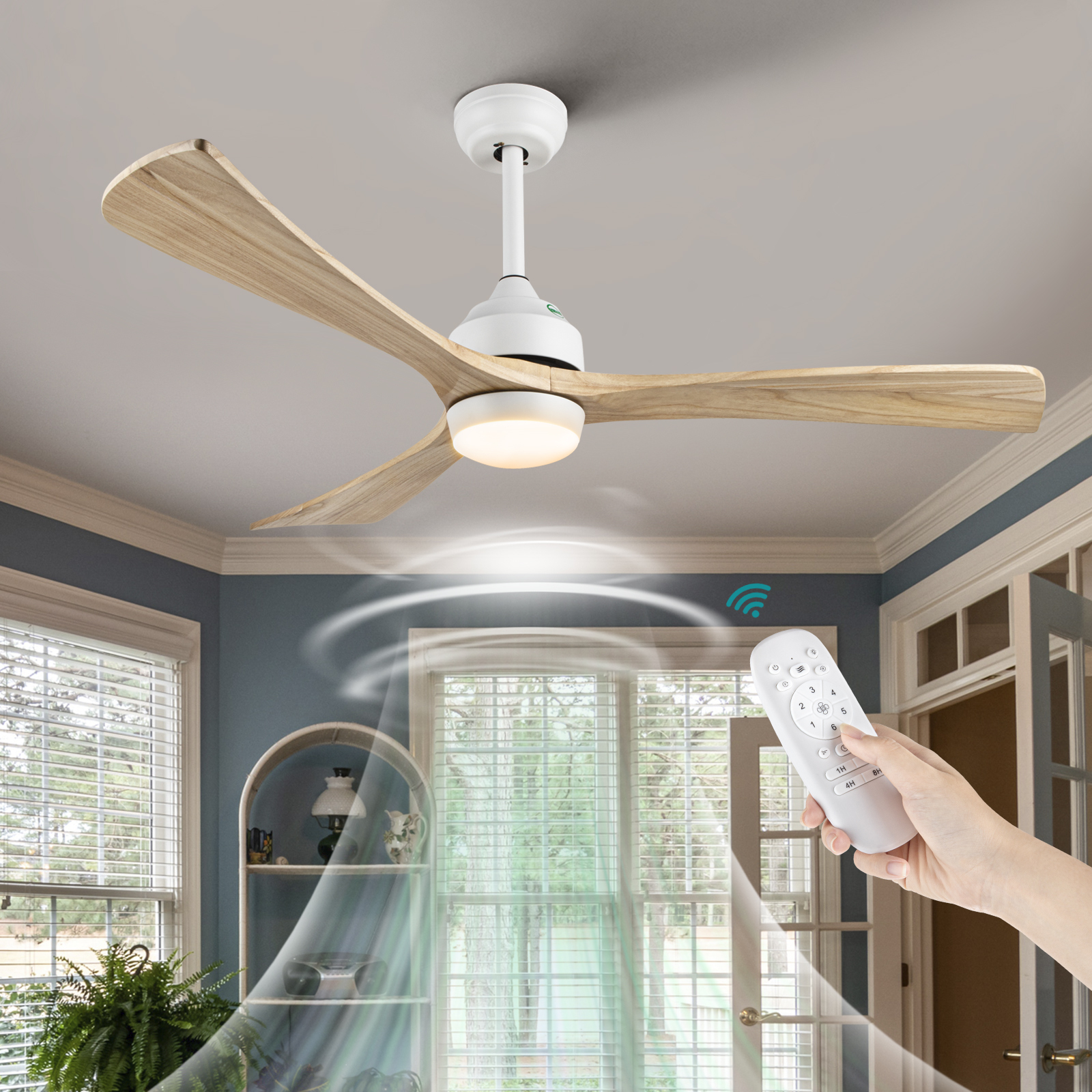 52" Ceiling Fan 3 Wooden Blades Single Light Colour Single Blow Speed