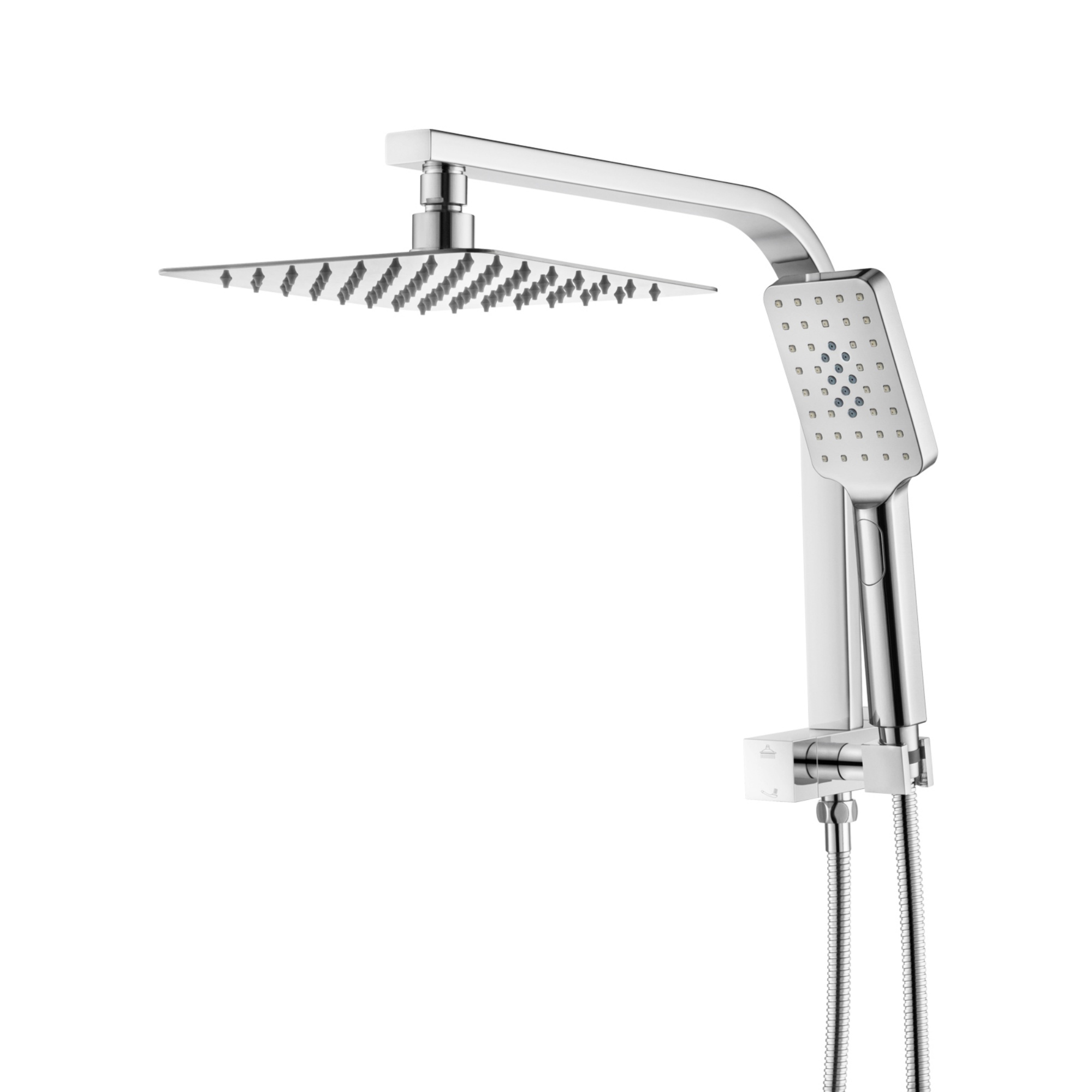 Bathroom 8“ Rectangle Rain Twin Shower Set Super Thin Overhead Shower Head 3 Function Hand-held Shower Rose Gooseneck Shower Arm Chrome/Black