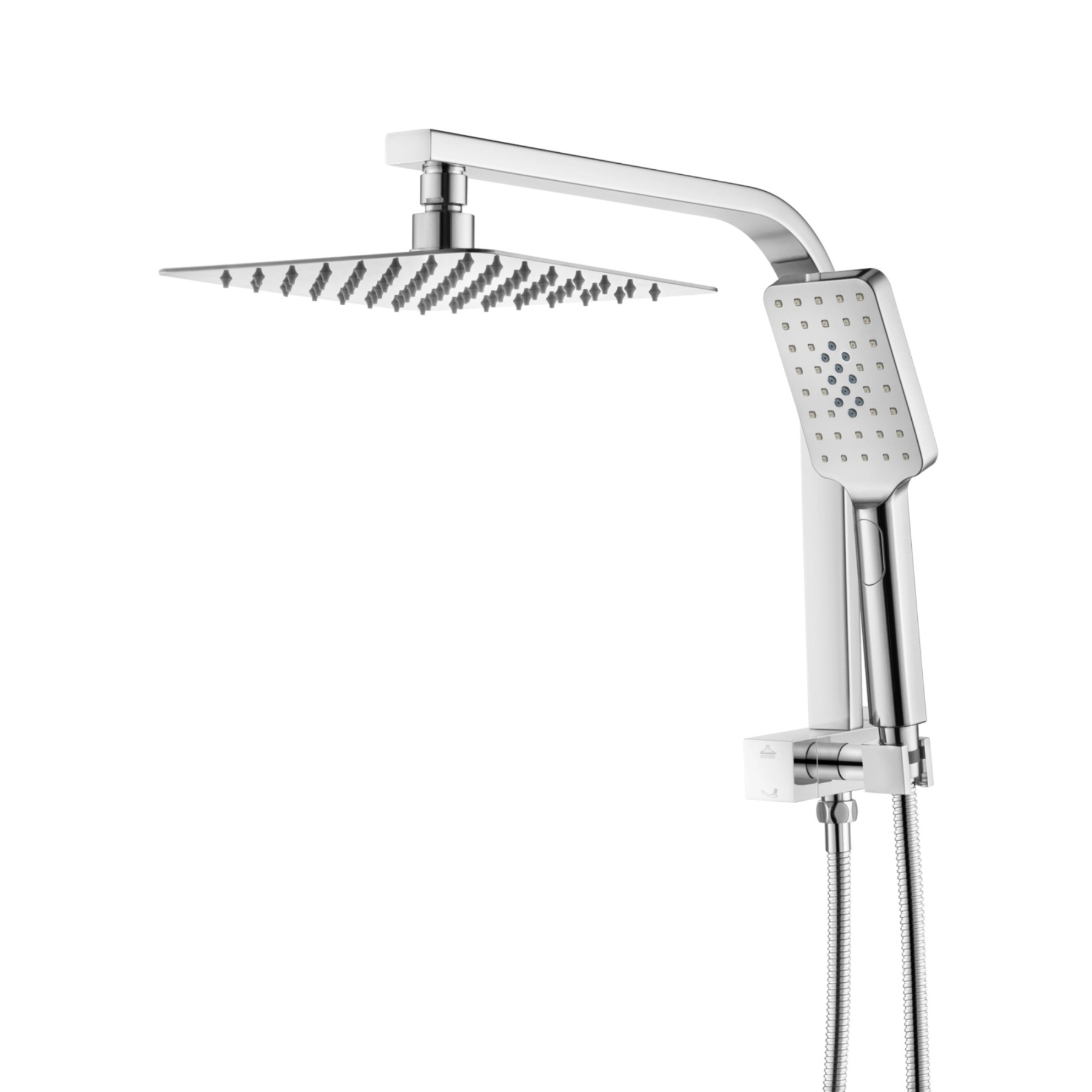 Bathroom 8“ Rectangle Rain Twin Shower Set Super Thin Overhead Shower Head 3 Function Hand-held Shower Rose Gooseneck Shower Arm Chrome/Black