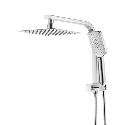 Bathroom 8“ Rectangle Rain Twin Shower Set Super Thin Overhead Shower Head 3 Function Hand-held Shower Rose Gooseneck Shower Arm Chrome/Black