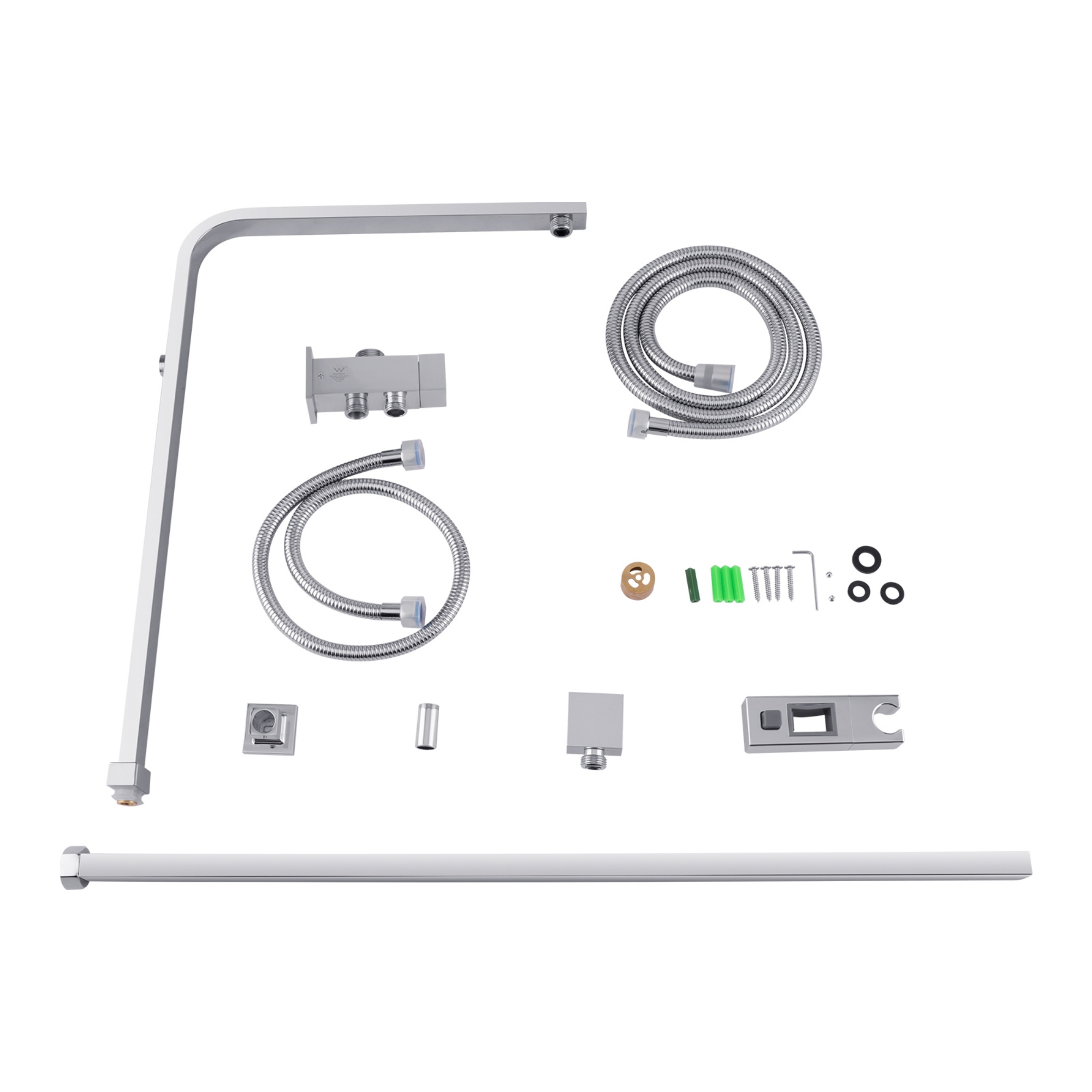 Bathroom Square Twin Shower Rail Body Wall Mounted Adjustable Height Sliding Rail Gooseneck Shower Arm Diverter Chrome/Black