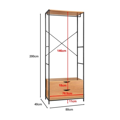 2 Drawer Cabinet Open Wardrobe Clothes Storage Organizer Coat Garment Hanger Rail Rack