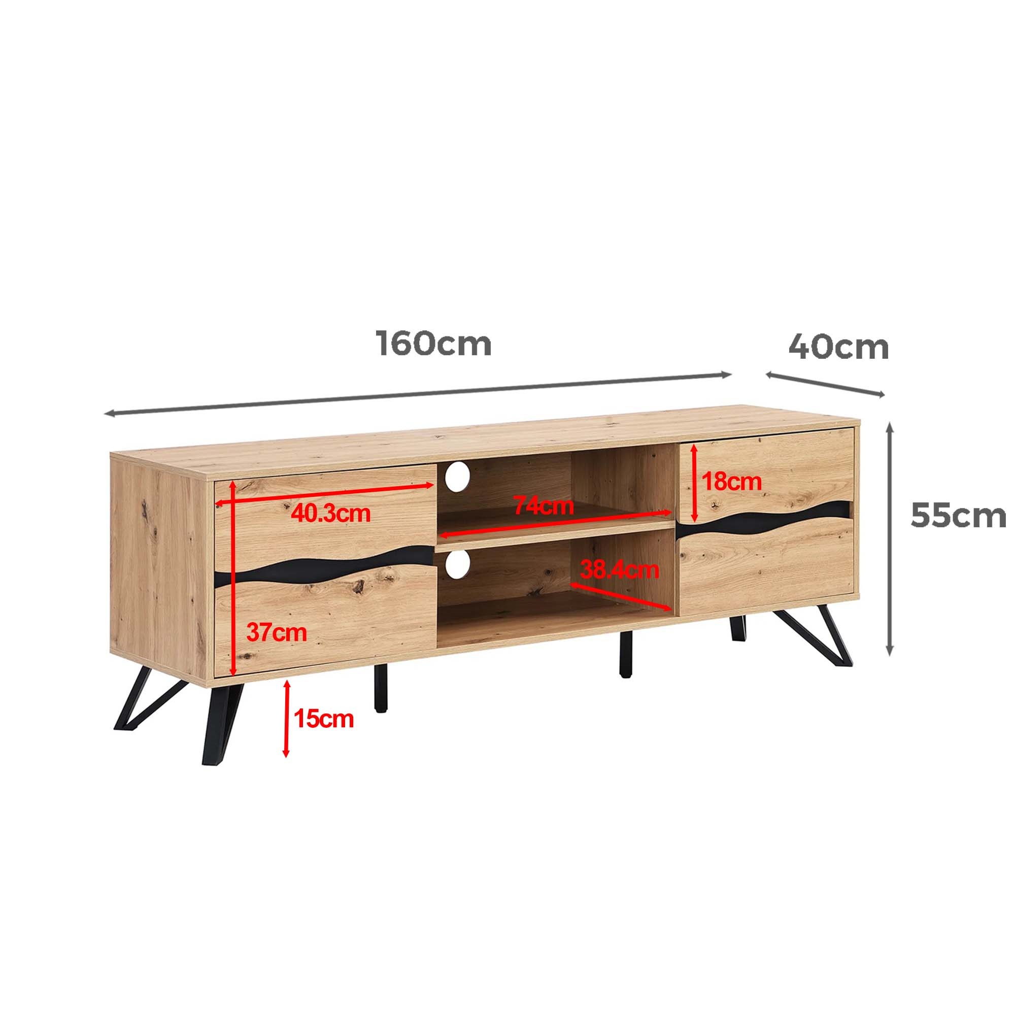 160cm TV Unit Entertainment Cabinet Storage Table With Drawers Open Shelf