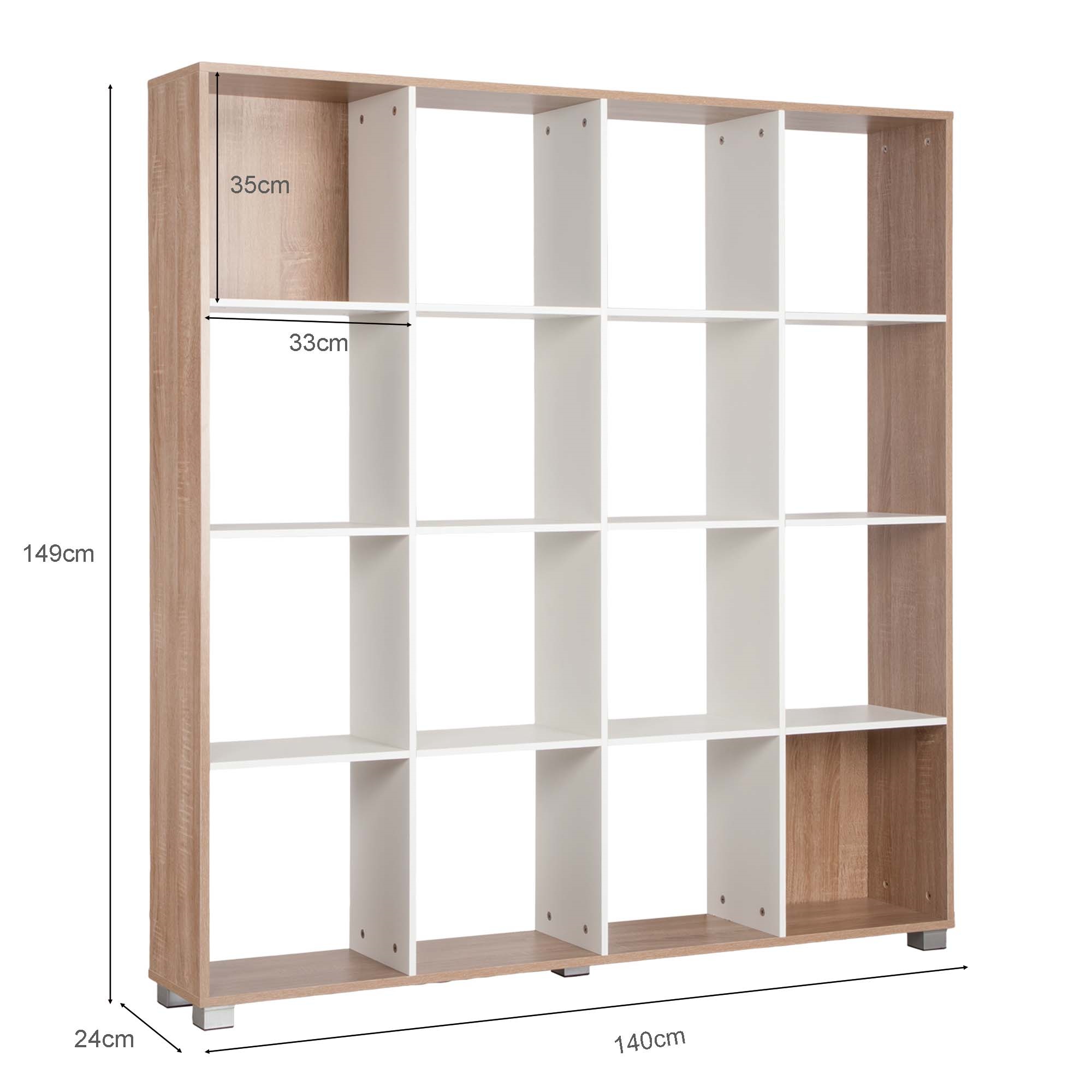 4 Tier 16 Cube Open Shelf Unit Book Storage Organizer Toy Display Cabinet Wooden Bookshelf Bookcase