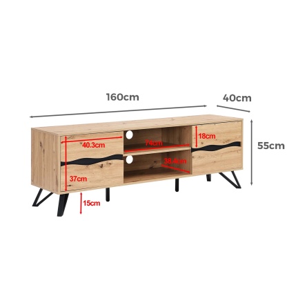 160cm TV Unit Entertainment Cabinet Storage Table With Drawers Open Shelf