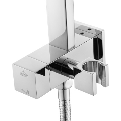 10“ Rectangle Rainfall Twin Shower Set Super Thin Overhead Shower Head 3 Function Hand-held Shower Rose Gooseneck Shower Arm Chrome/Black