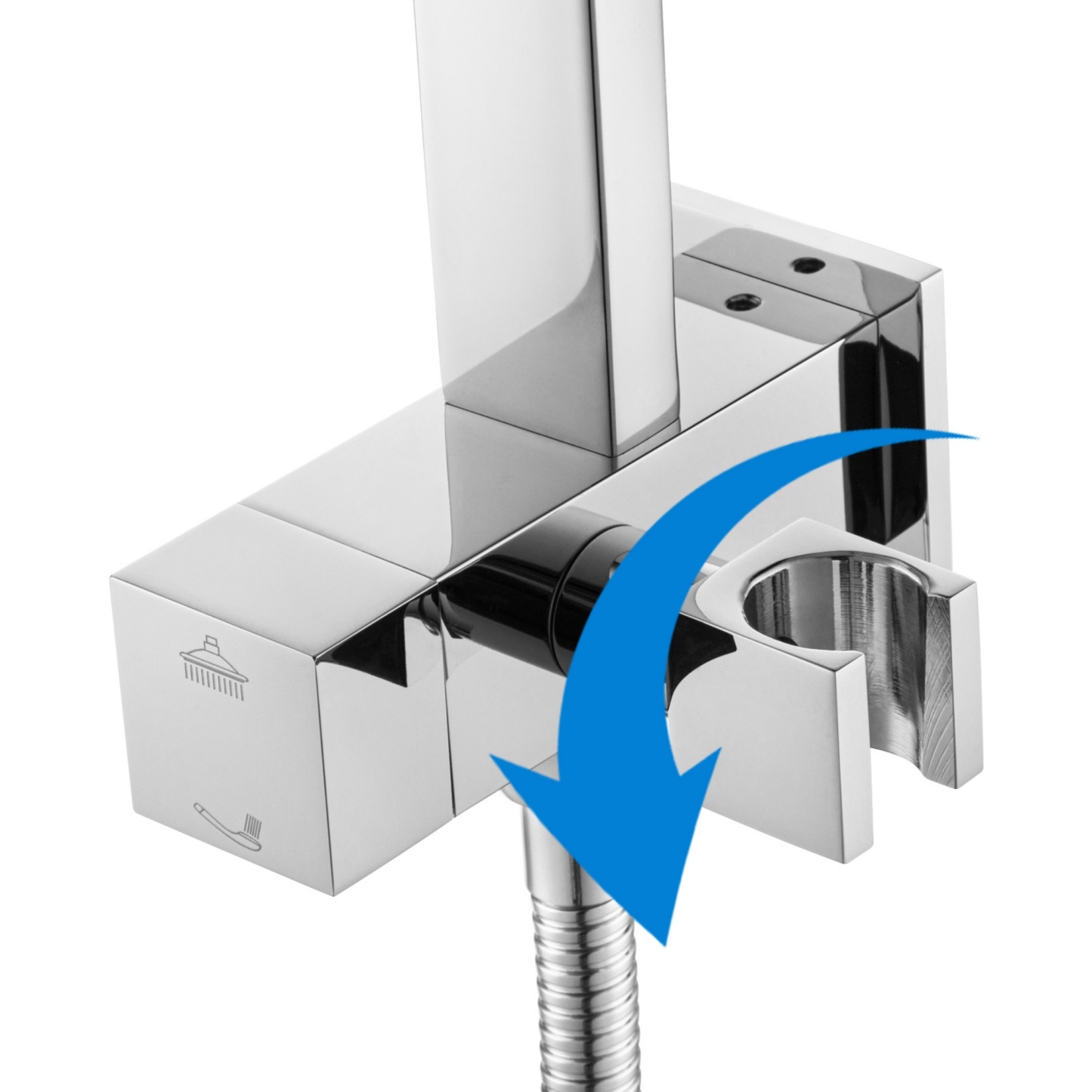 Square Twin Shower Head Rail Body Gooseneck Wall Arm Diverter 1.5m Water Hose Black/Chrome