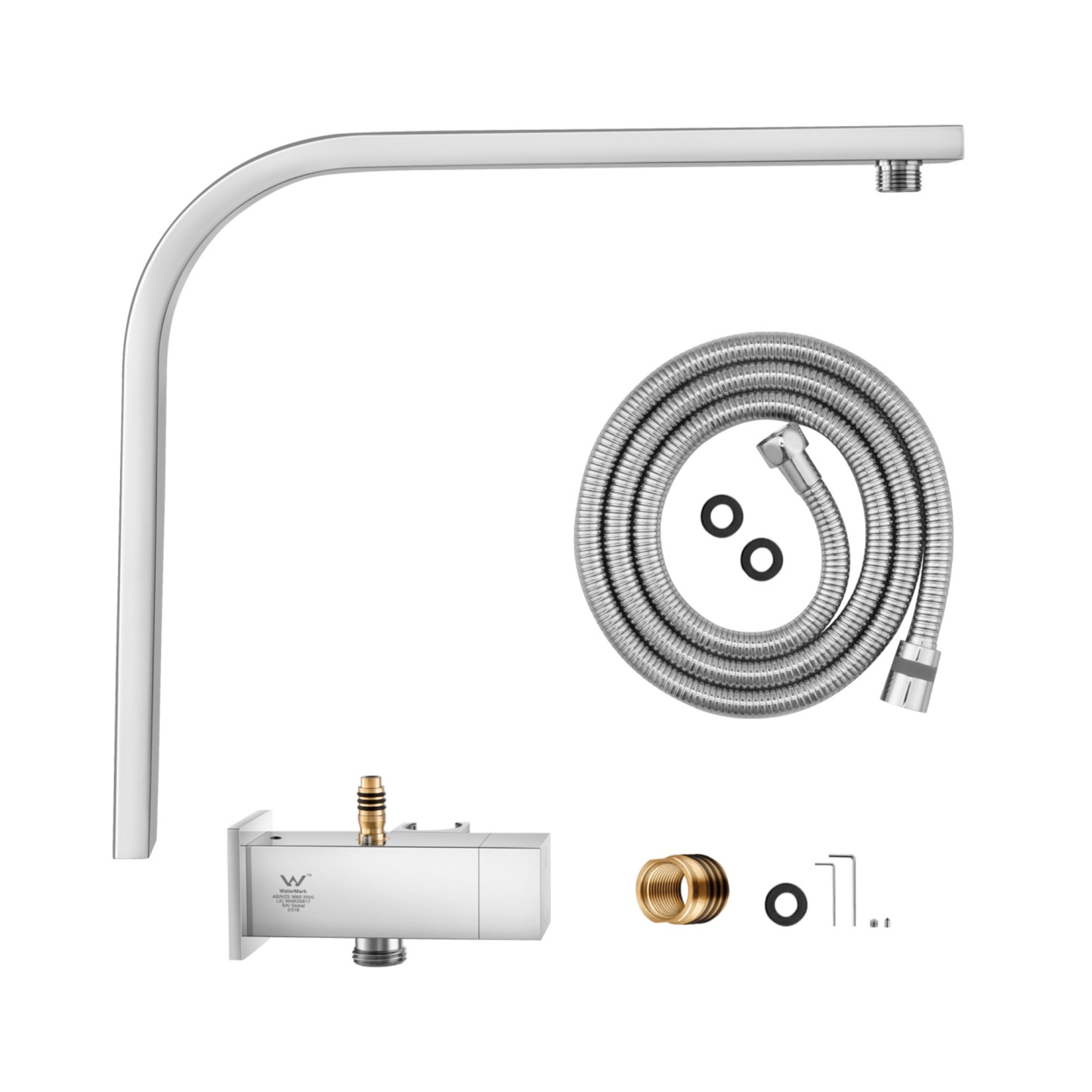 Square Twin Shower Head Rail Body Gooseneck Wall Arm Diverter 1.5m Water Hose Black/Chrome