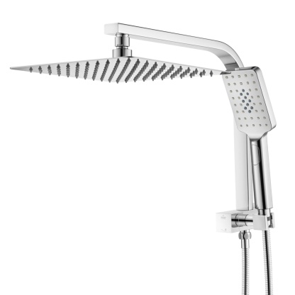 10“ Rectangle Rainfall Twin Shower Set Super Thin Overhead Shower Head 3 Function Hand-held Shower Rose Gooseneck Shower Arm Chrome/Black