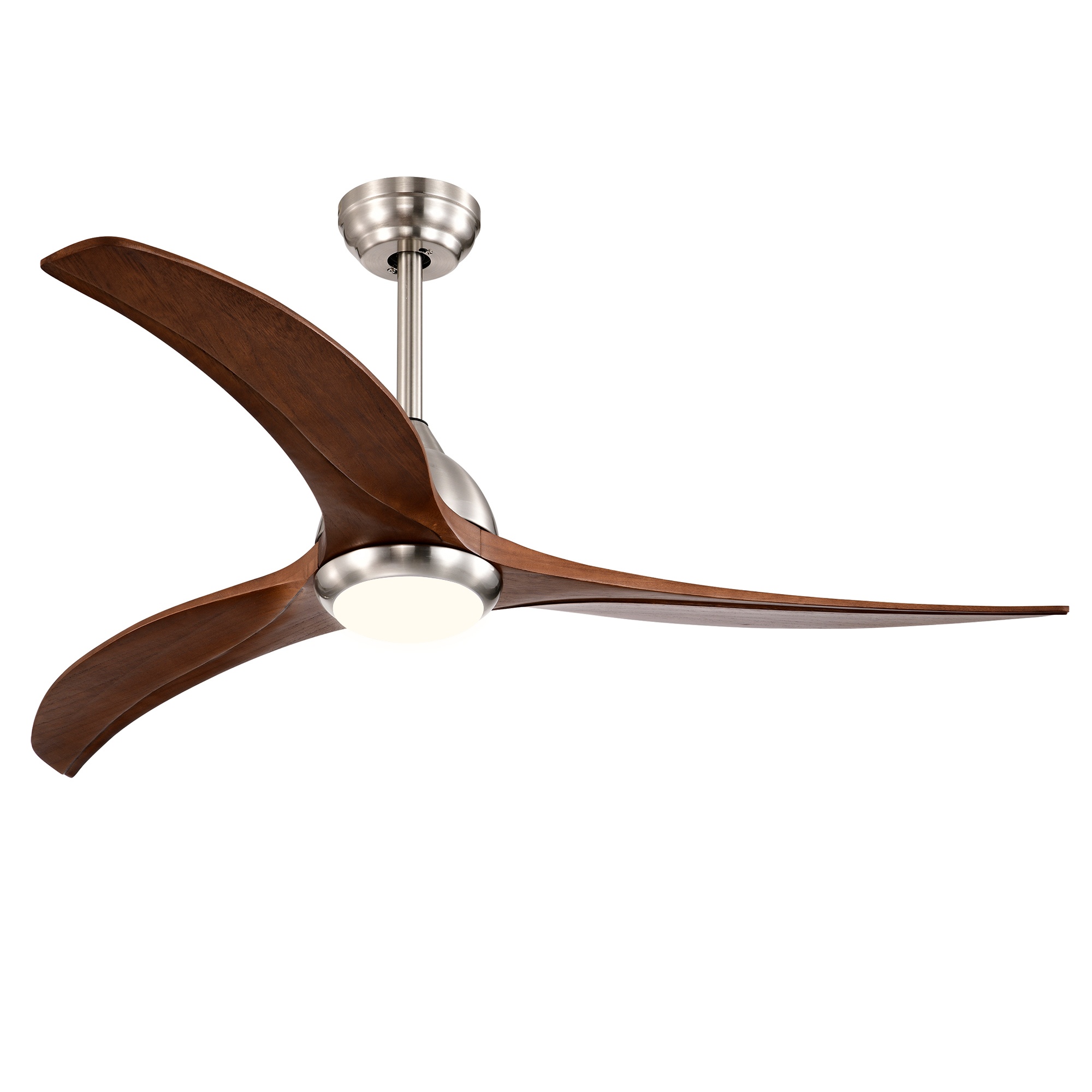 52'' 3 Timber Wooden Blades Ceiling Fan Indoor/Outdoor 6 Speed Reversible 3 LED Light Remote Control Chrome & Mahogany