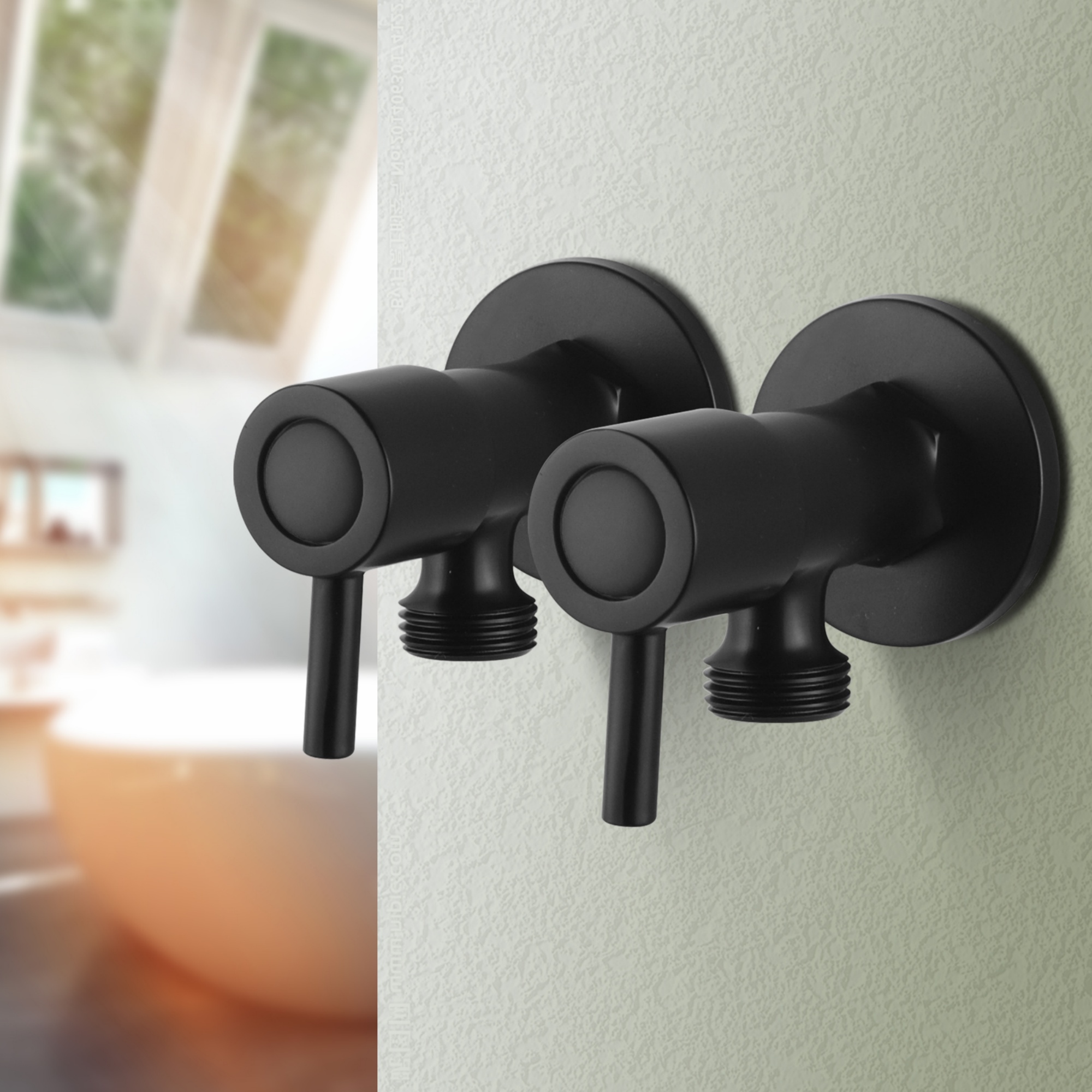 Bath Laundry Round Brass 1/4 Turn Washing Machine Taps 1 Pair Wall Mounted Stops Chrome/Matte Black