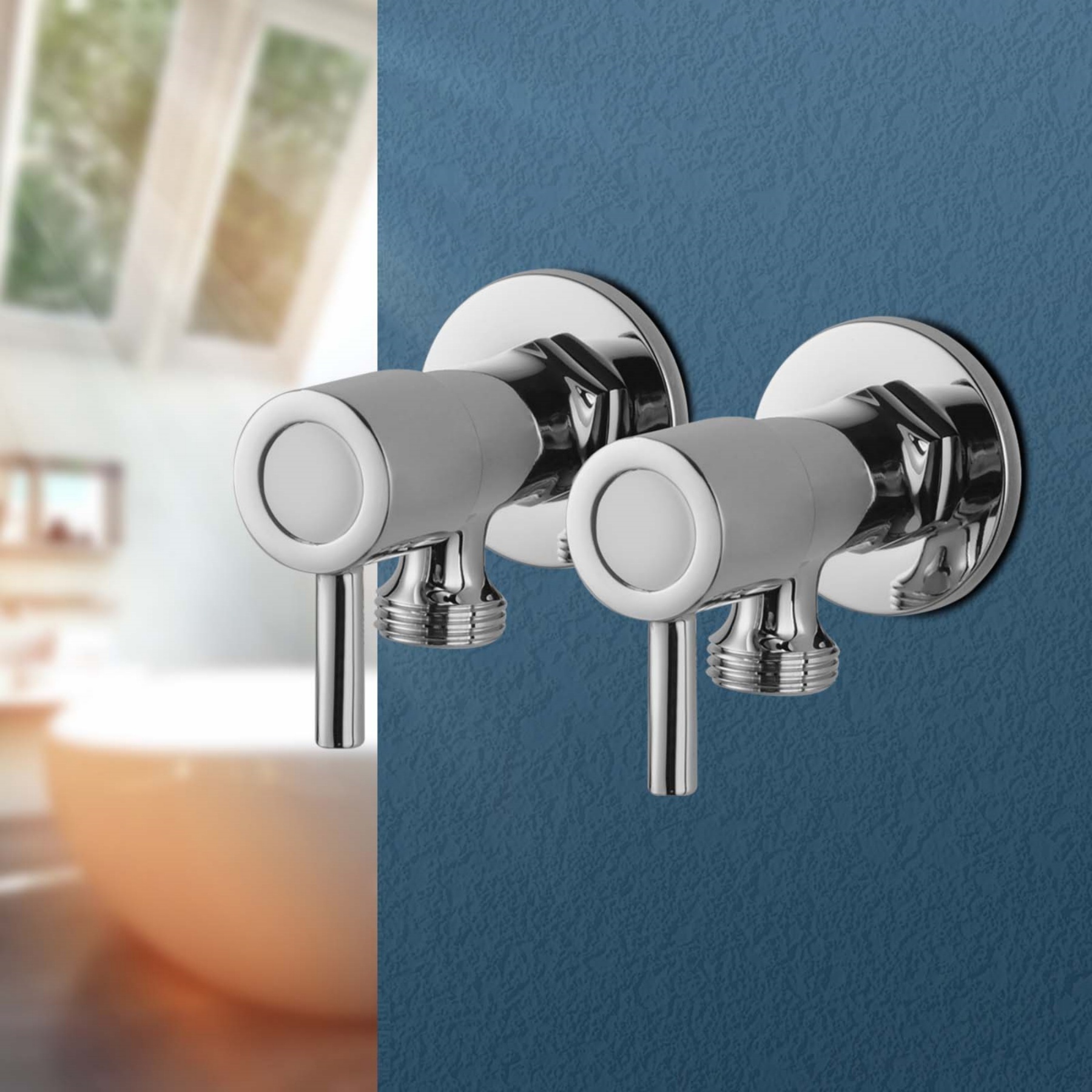 Bath Laundry Round Brass 1/4 Turn Washing Machine Taps 1 Pair Wall Mounted Stops Chrome/Matte Black