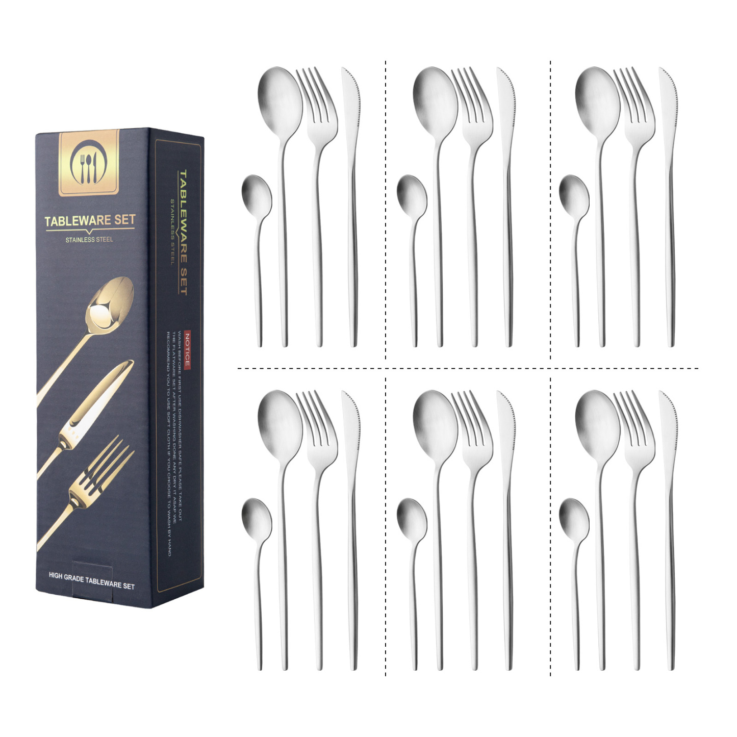 Stainless Steel Knife Fork Spoon Dinnerware Kitchen Cutlery Set 24Pcs Silver