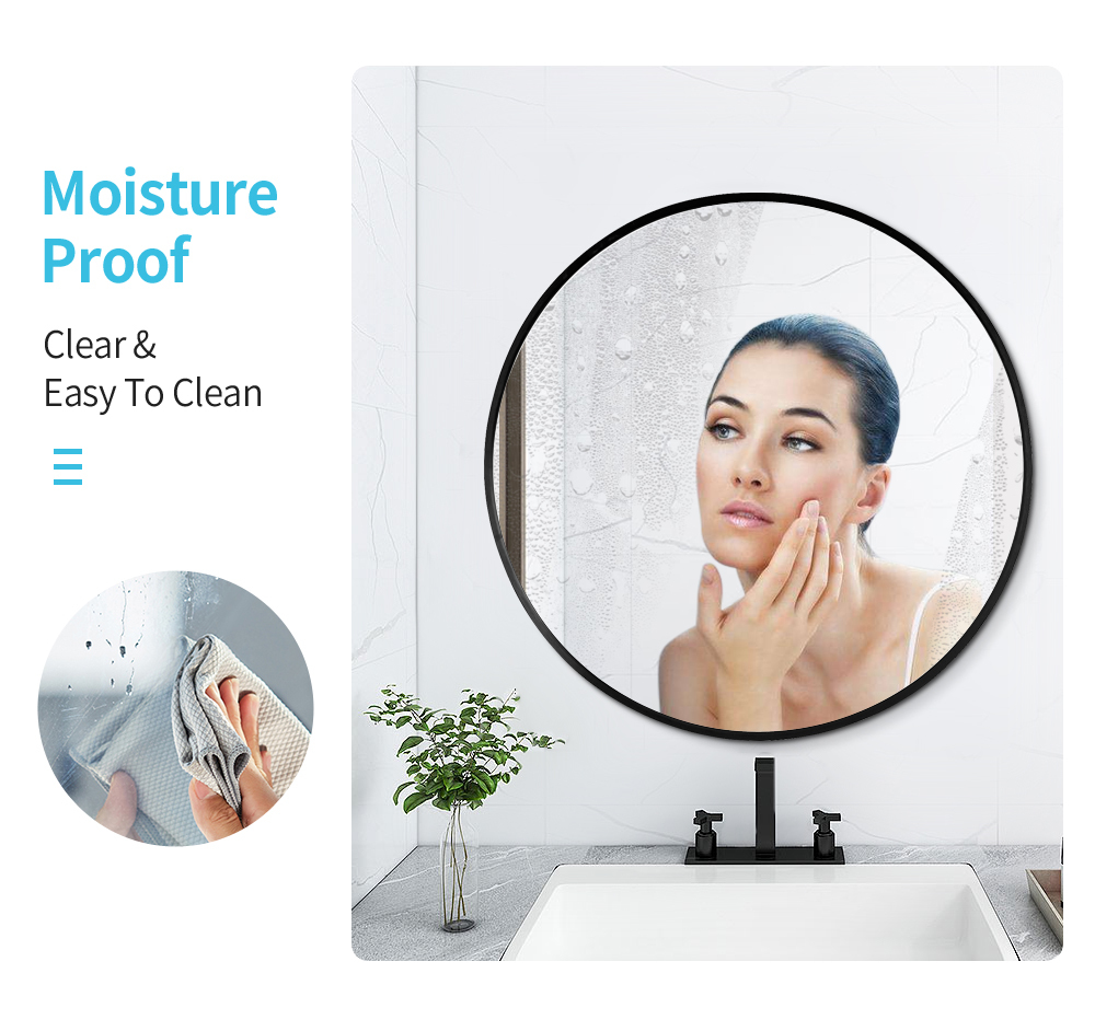 600 700 800 900mm Bathroom Round Makeup Vanity Wall Mirror Black Aluminum Framed Home Decor