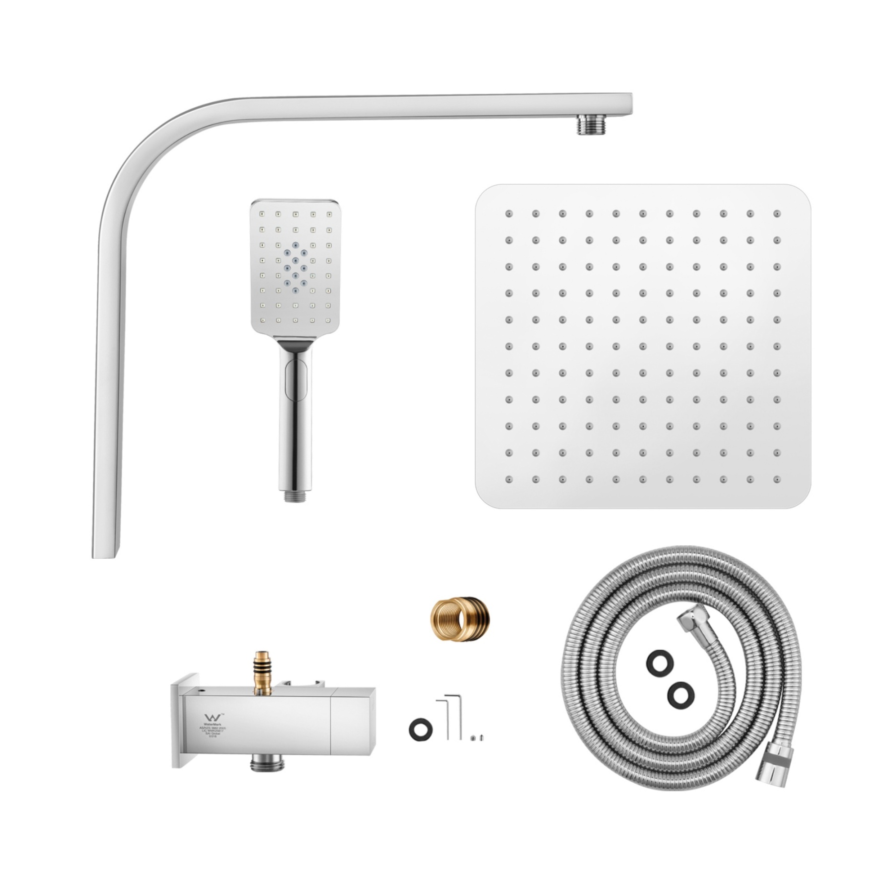 10“ Rectangle Rainfall Twin Shower Set Super Thin Overhead Shower Head 3 Function Hand-held Shower Rose Gooseneck Shower Arm Chrome/Black