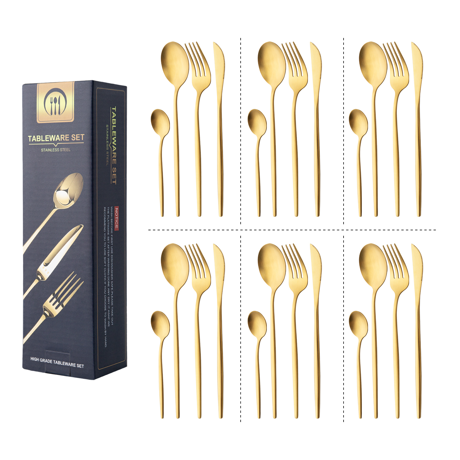 Stainless Steel Knife Fork Spoon Dinnerware Kitchen Cutlery Set 24Pcs -Gold
