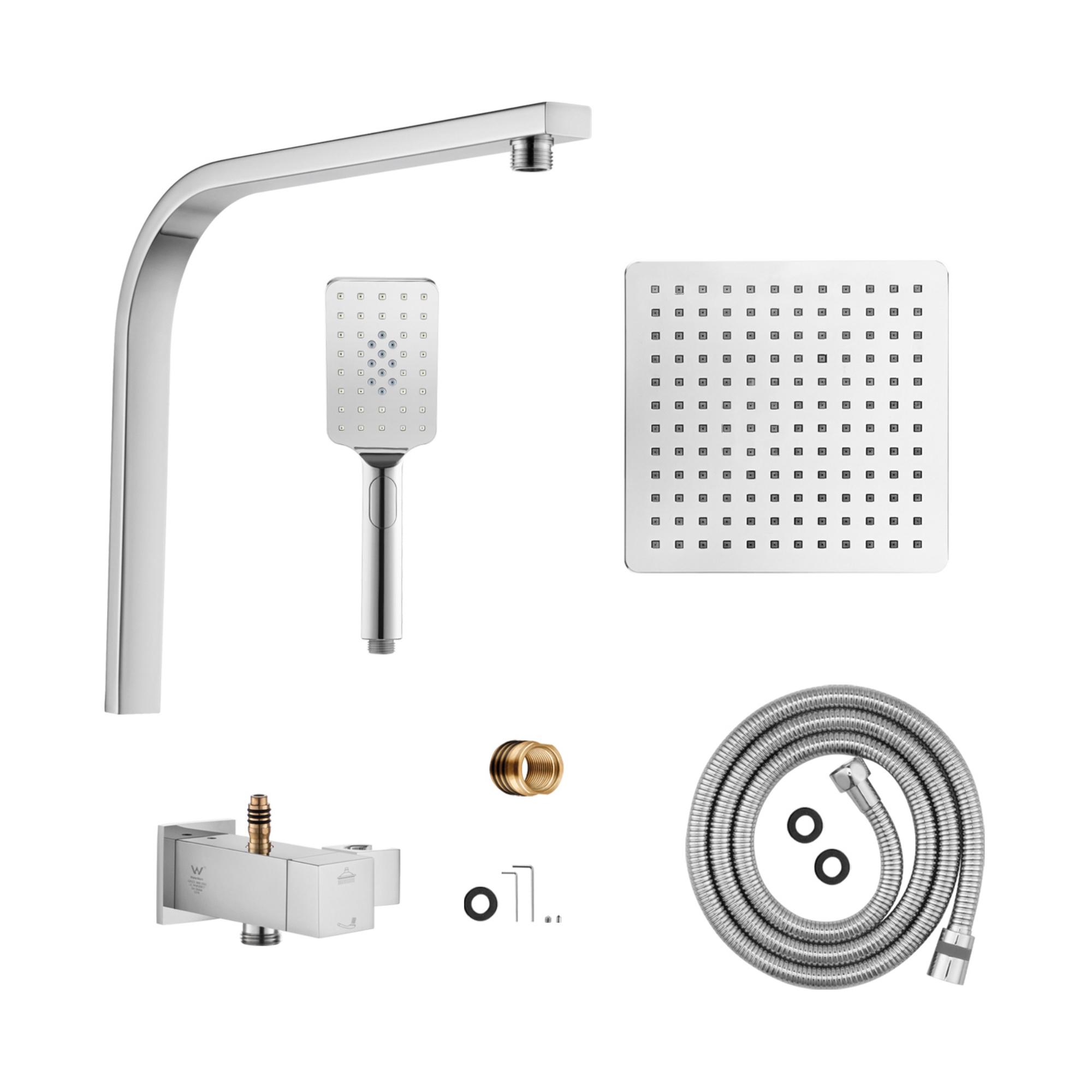 200mm 8'' Square Rainfall Shower Head Set Bathroom Twin Shower Handheld Diverter 3 Function Handheld Shower Head Gooseneck Shower Arm Chrome/Black/Gunmetal Grey