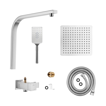 200mm 8'' Square Rainfall Shower Head Set Bathroom Twin Shower Handheld Diverter 3 Function Handheld Shower Head Gooseneck Shower Arm Chrome/Black/Gunmetal Grey
