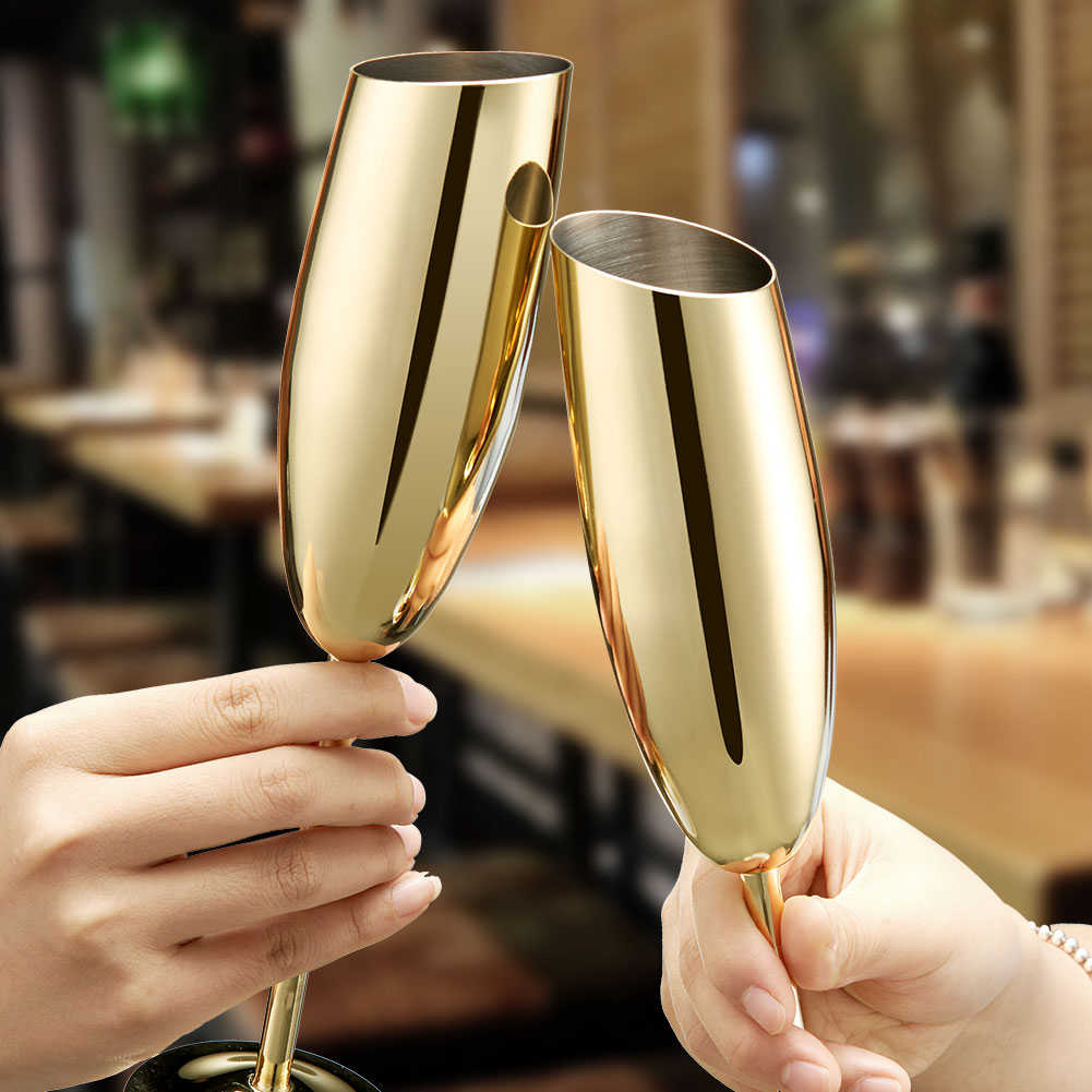 [Copy]Stainless Steel CHAMPAGNE GLASSES Metal Wine Cups Drinkware Yellow Gold Flute