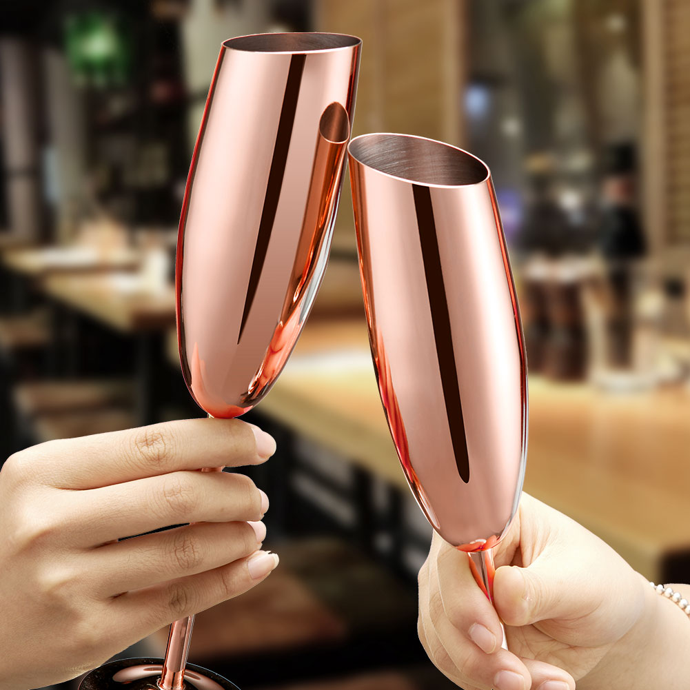 Stainless Steel CHAMPAGNE GLASSES Metal Wine Cups Drinkware Rose Gold Flute