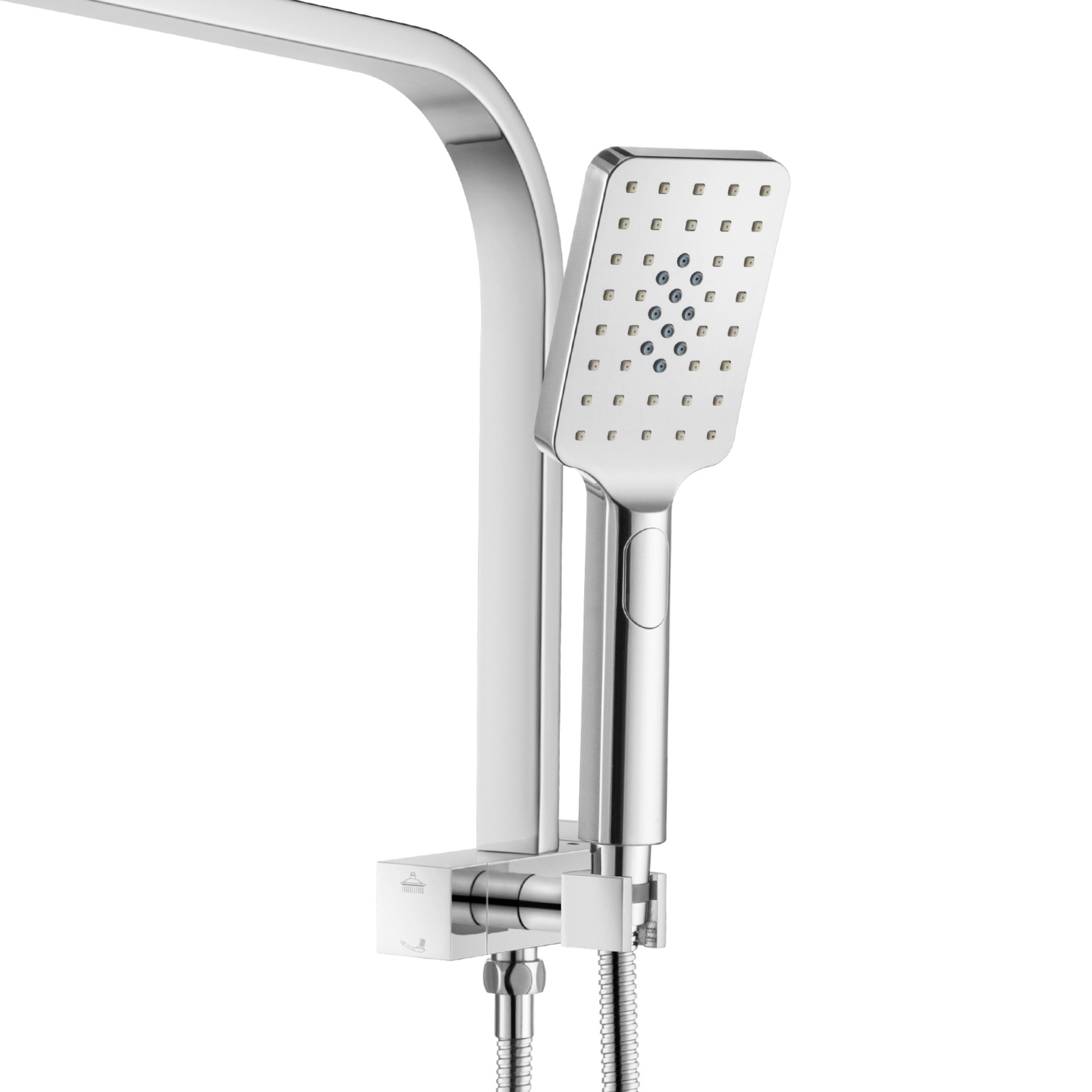 Bathroom 8“ Rectangle Rain Twin Shower Set Super Thin Overhead Shower Head 3 Function Hand-held Shower Rose Gooseneck Shower Arm Chrome/Black