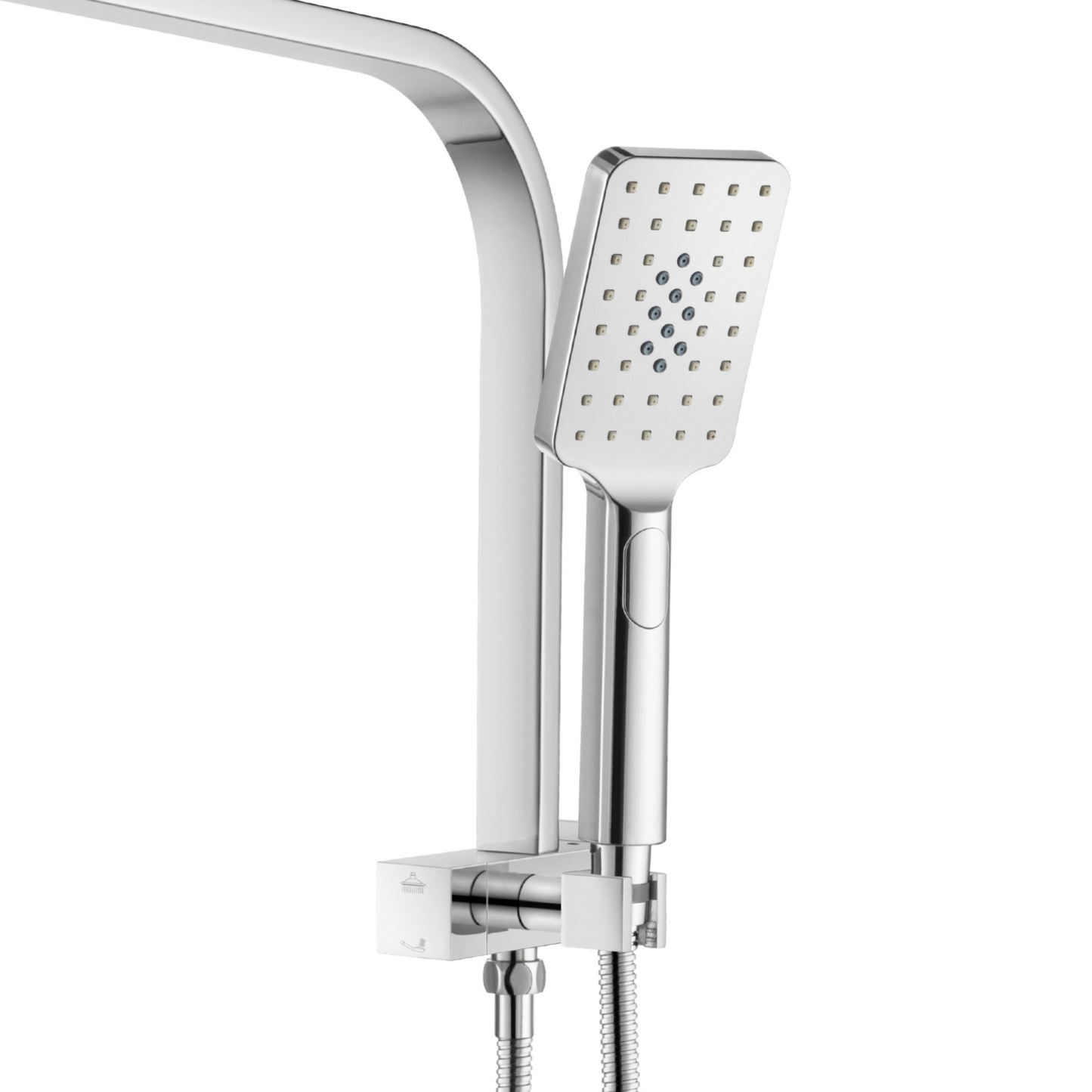 Bathroom 8“ Rectangle Rain Twin Shower Set Super Thin Overhead Shower Head 3 Function Hand-held Shower Rose Gooseneck Shower Arm Chrome/Black