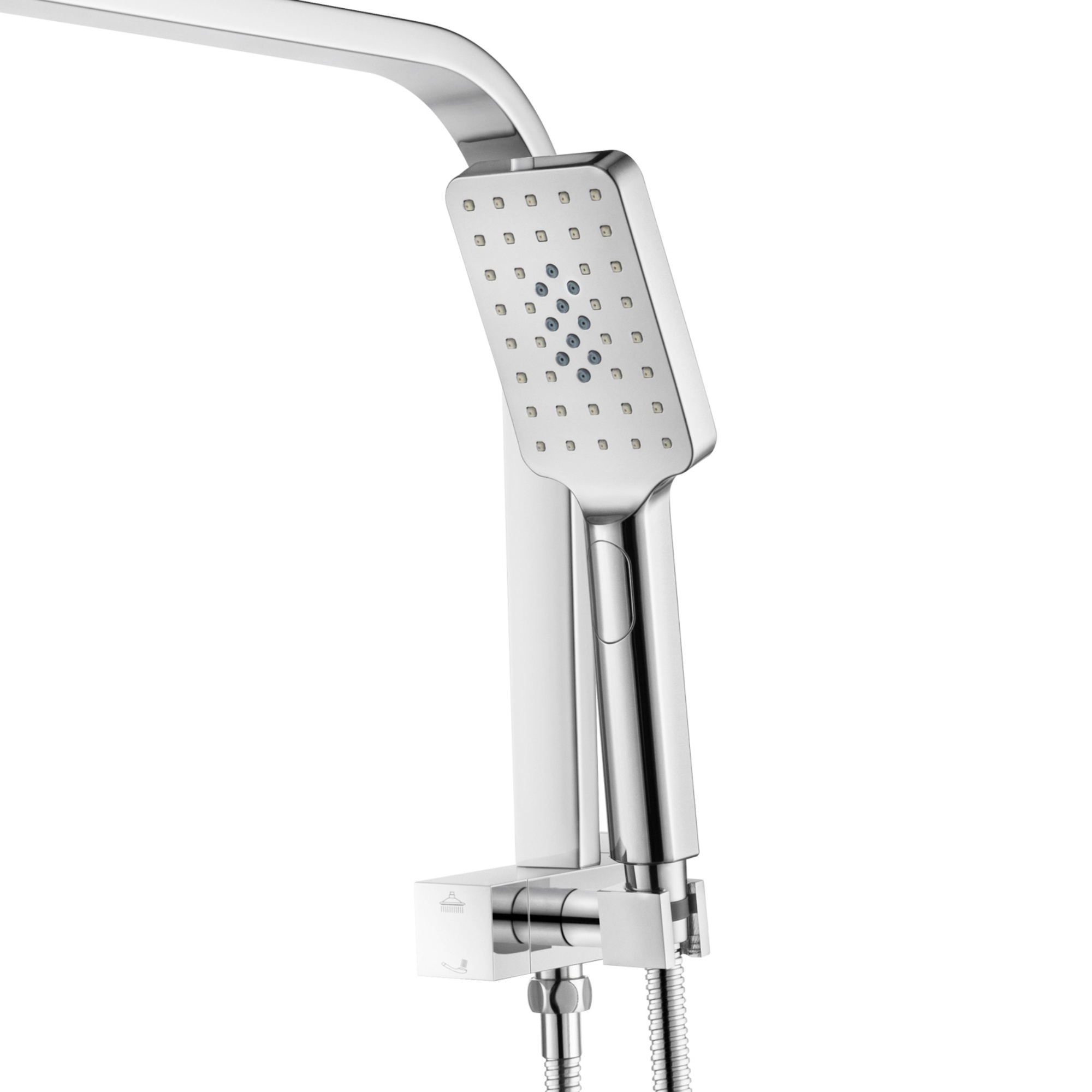 Bathroom 8“ Rectangle Rain Twin Shower Set Super Thin Overhead Shower Head 3 Function Hand-held Shower Rose Gooseneck Shower Arm Chrome/Black