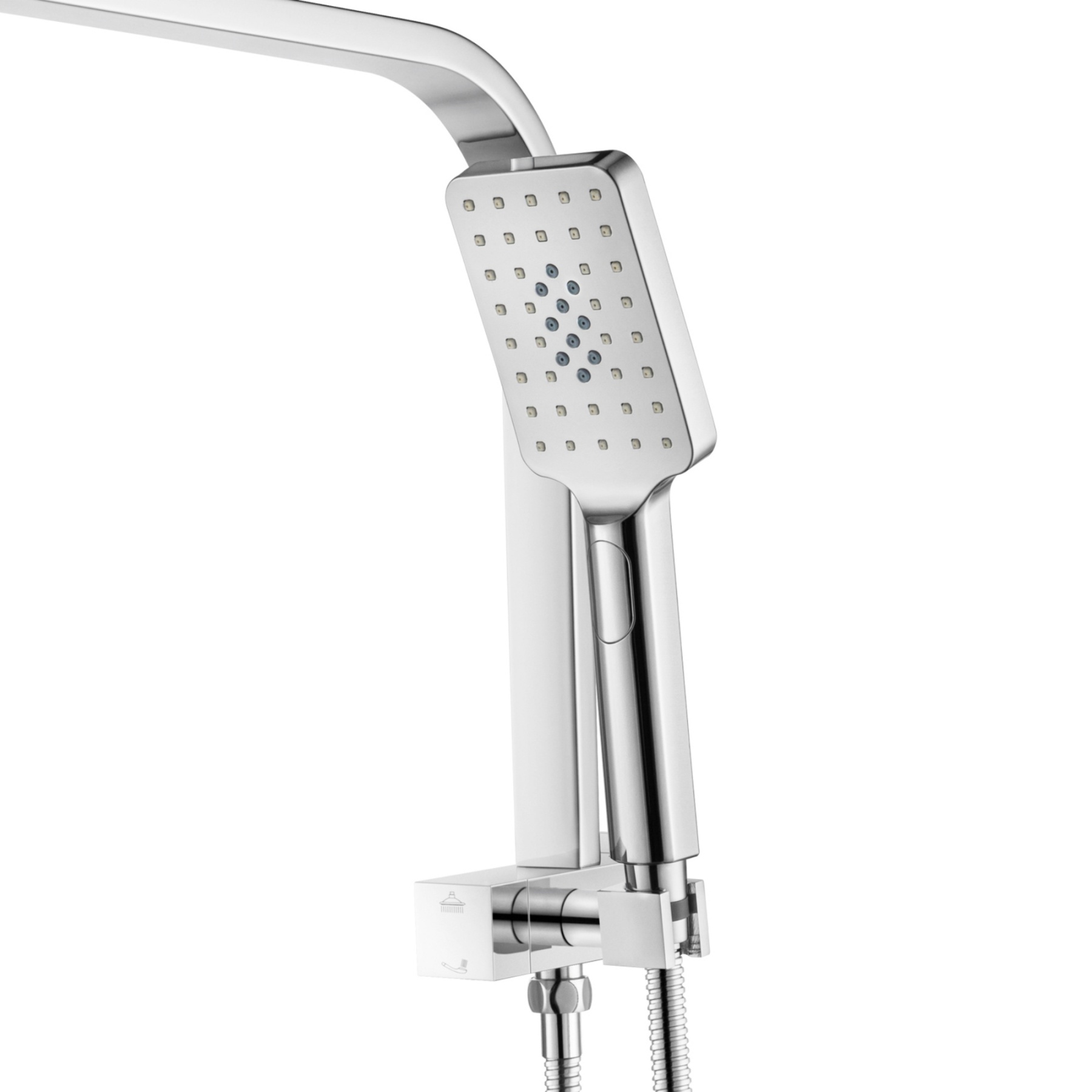 Bathroom 8“ Rectangle Rain Twin Shower Set Super Thin Overhead Shower Head 3 Function Hand-held Shower Rose Gooseneck Shower Arm Chrome/Black