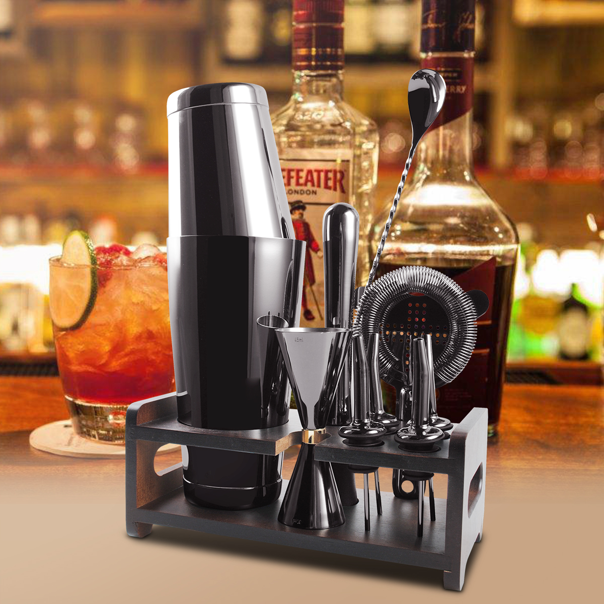 10pcs Cocktail Shaker Maker Mixer Martini Spirits Bar Strainer Bartender Kit
