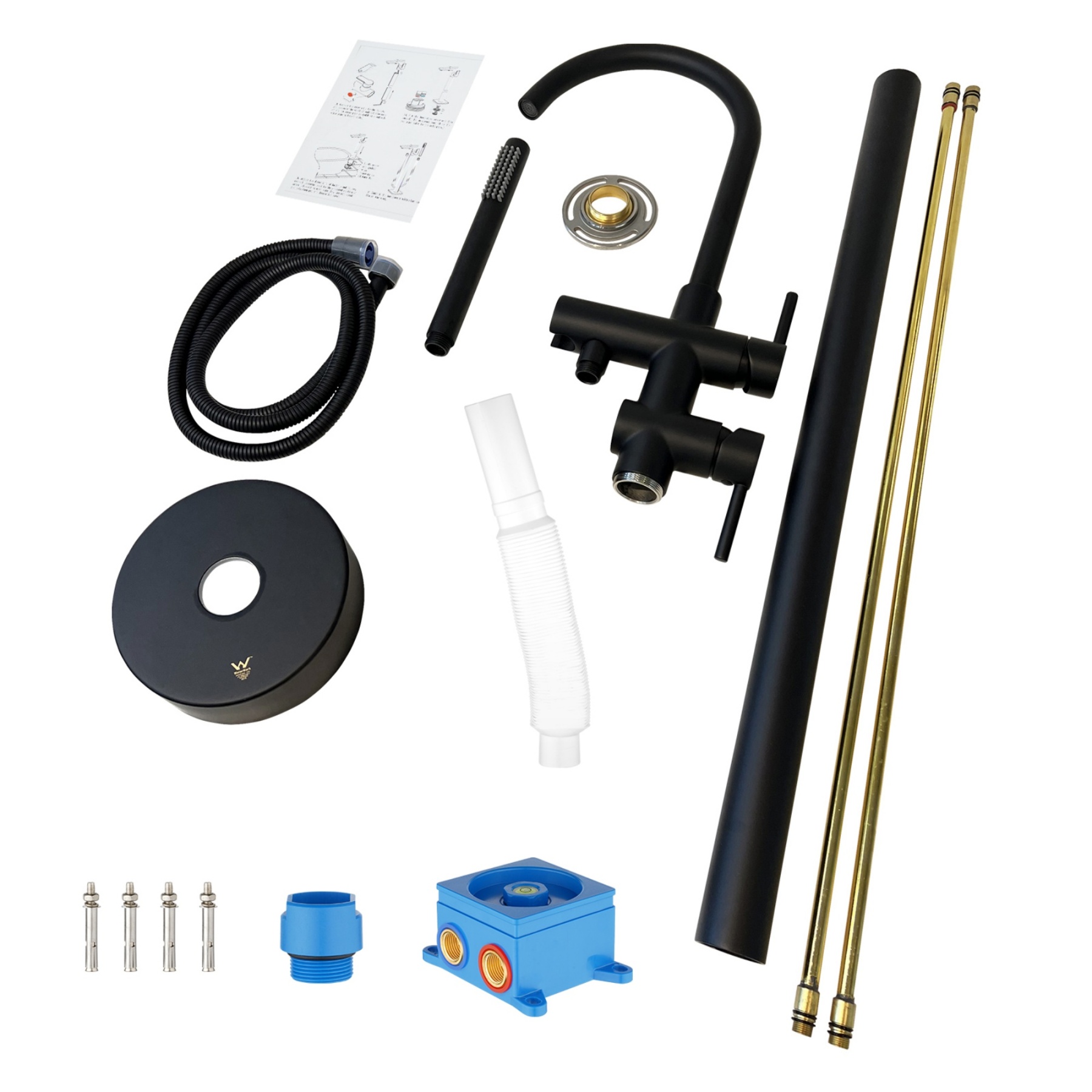 Bathroom Round Floor Mounted Bath Mixer Tap Set Freestanding Bathtub Spout Swivel Handheld Shower Head Diverter Chrome/Black