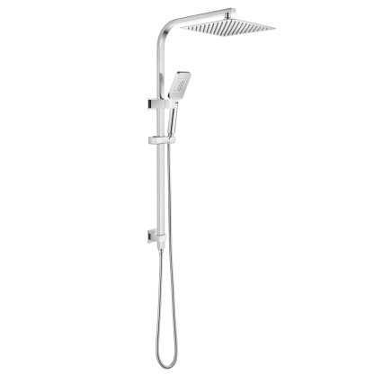 Bathroom 10“ Square Rainfall Twin Shower Set Super Thin Overhead Shower Head 3 Function Hand-held Shower Rose Gooseneck Shower Arm Diverter Chrome/Black