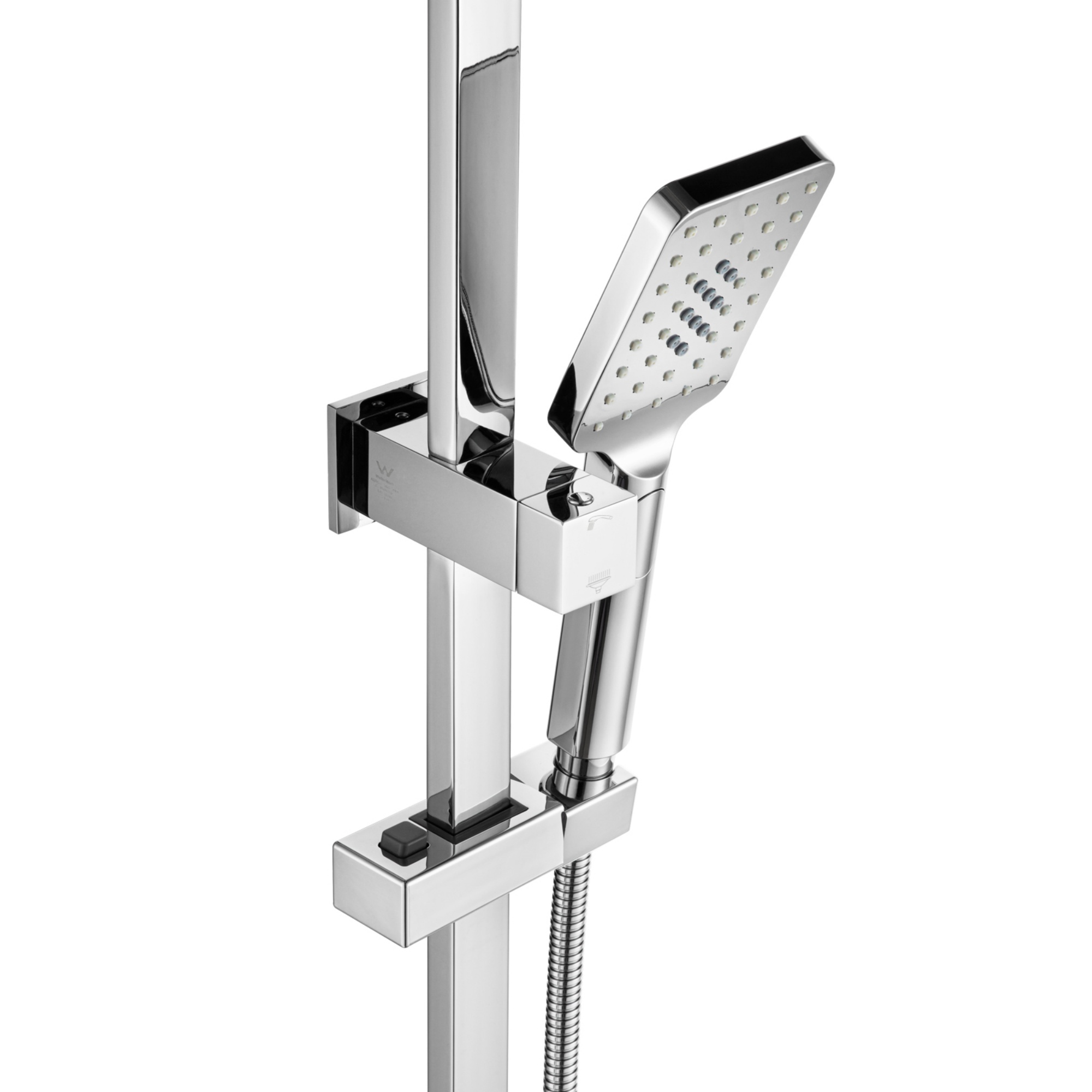 Bathroom 10“ Square Rainfall Twin Shower Set Super Thin Overhead Shower Head 3 Function Hand-held Shower Rose Gooseneck Shower Arm Diverter Chrome/Black