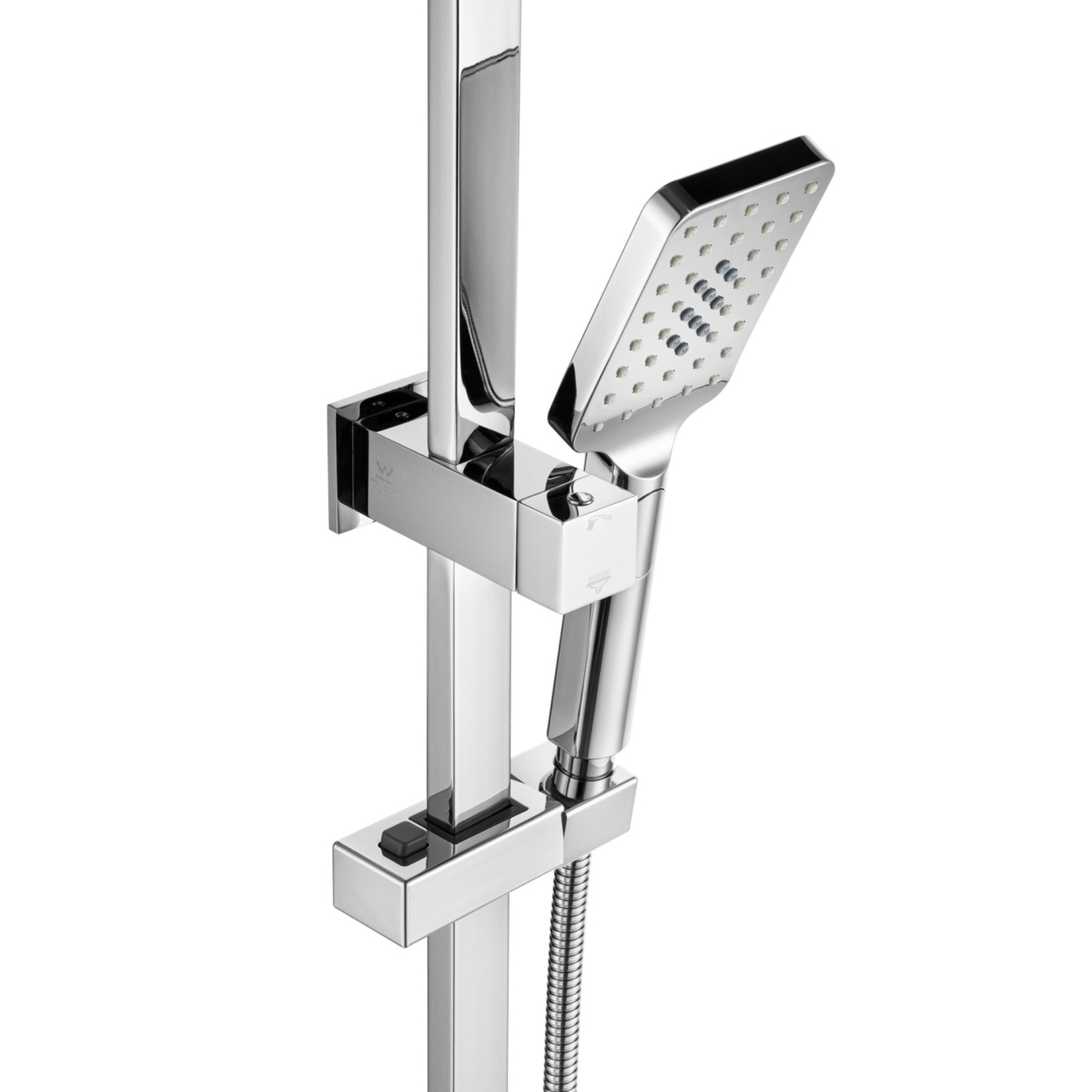 Bathroom 10“ Square Rainfall Twin Shower Set Super Thin Overhead Shower Head 3 Function Hand-held Shower Rose Gooseneck Shower Arm Diverter Chrome/Black