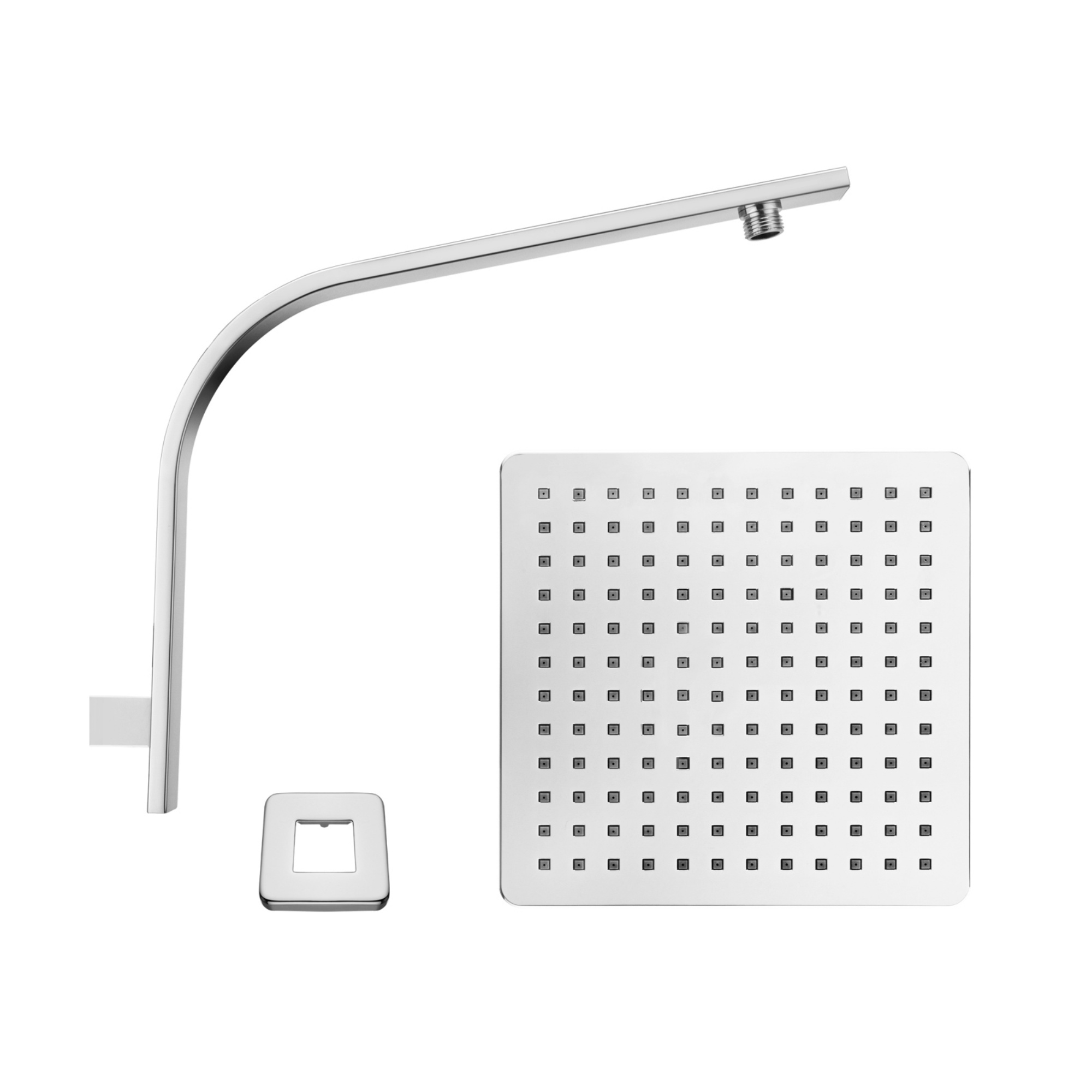 204mm Square  Bath Swivel Rain Shower Head Set Bathroom High Pressure Wall Shower Head Gooseneck Shower Arm Chrome/Black