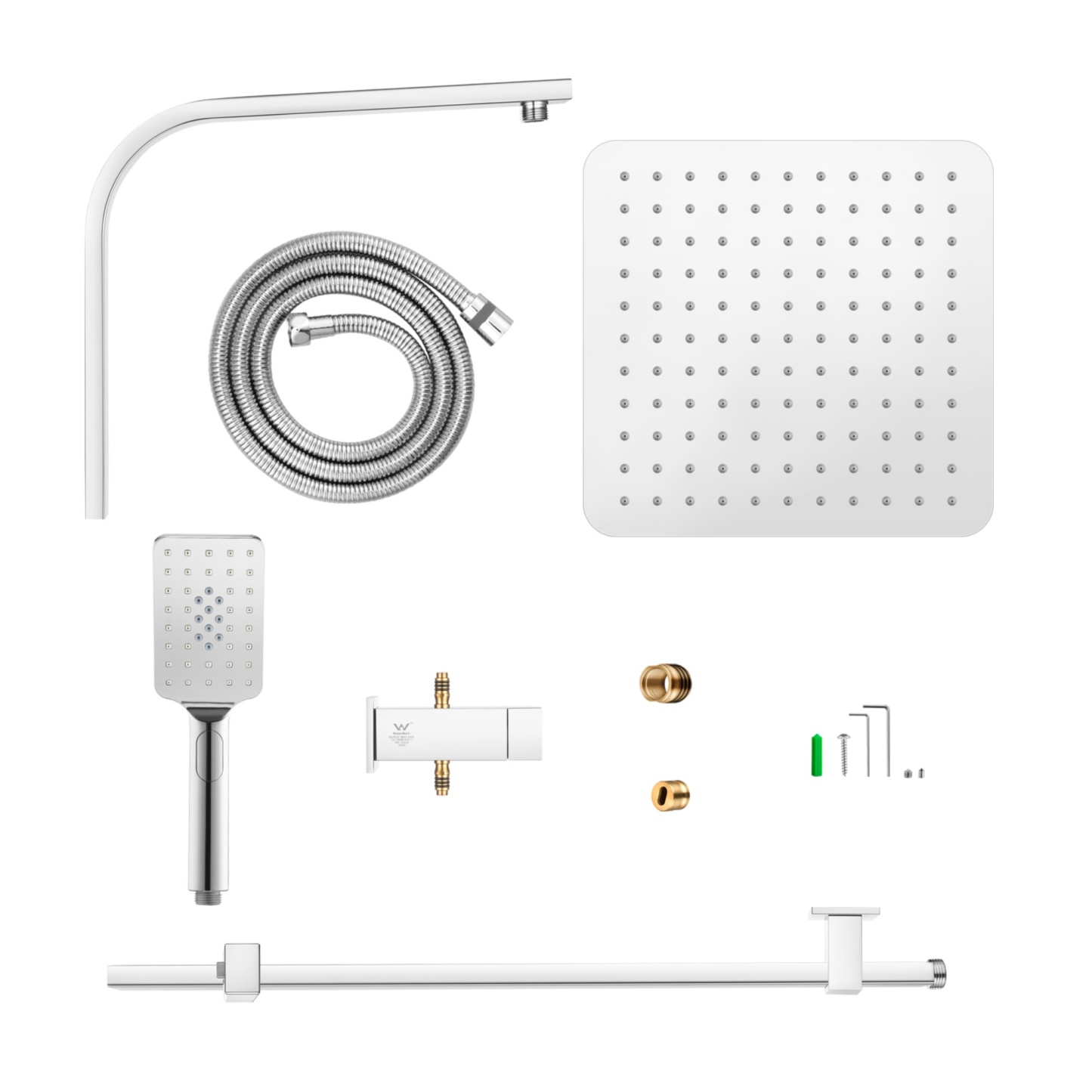 Bathroom 10“ Square Rainfall Twin Shower Set Super Thin Overhead Shower Head 3 Function Hand-held Shower Rose Gooseneck Shower Arm Diverter Chrome/Black