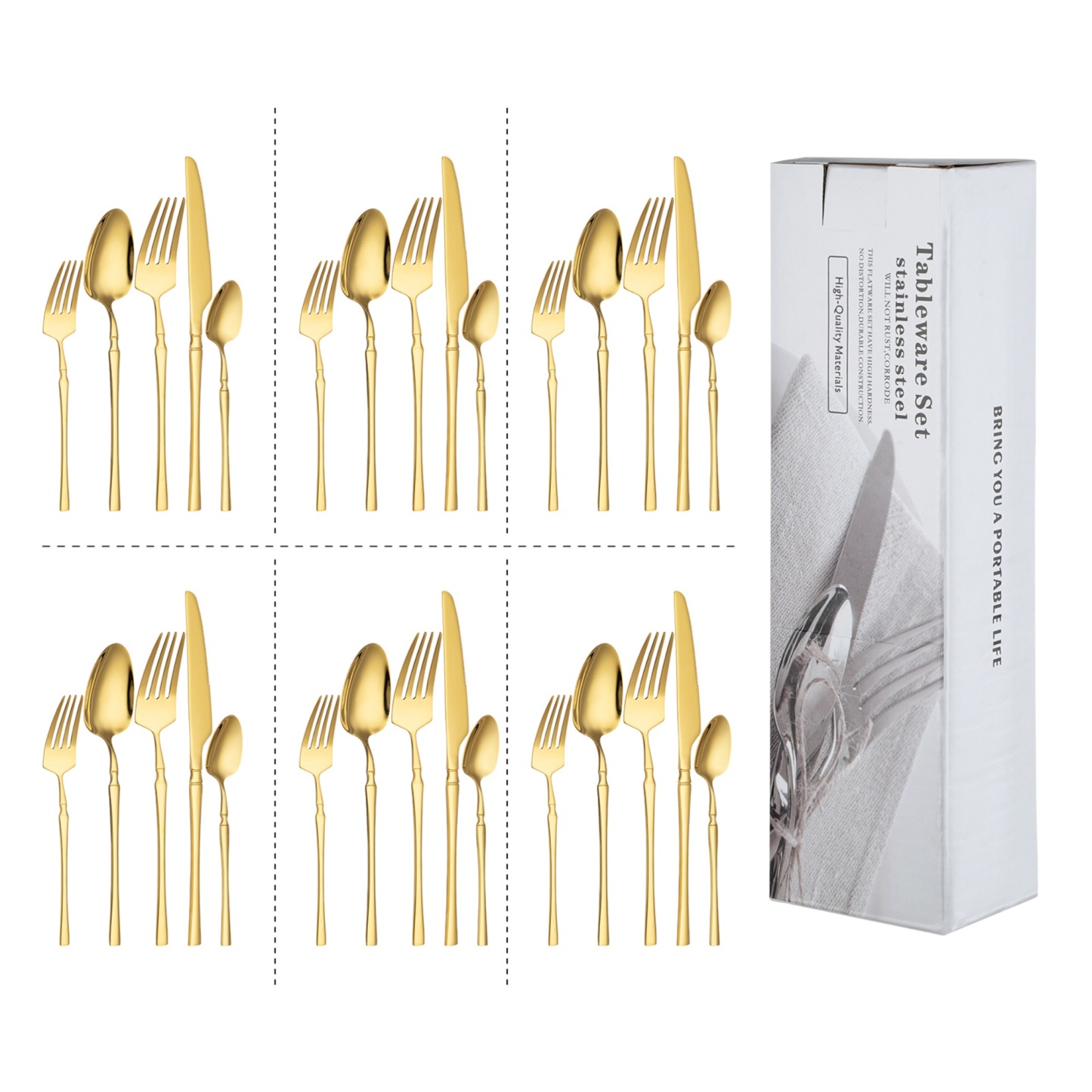  Cutlery Set Stainless Steel 30PCS Knife Dinner Salad Fork Tea Spoon Gold
