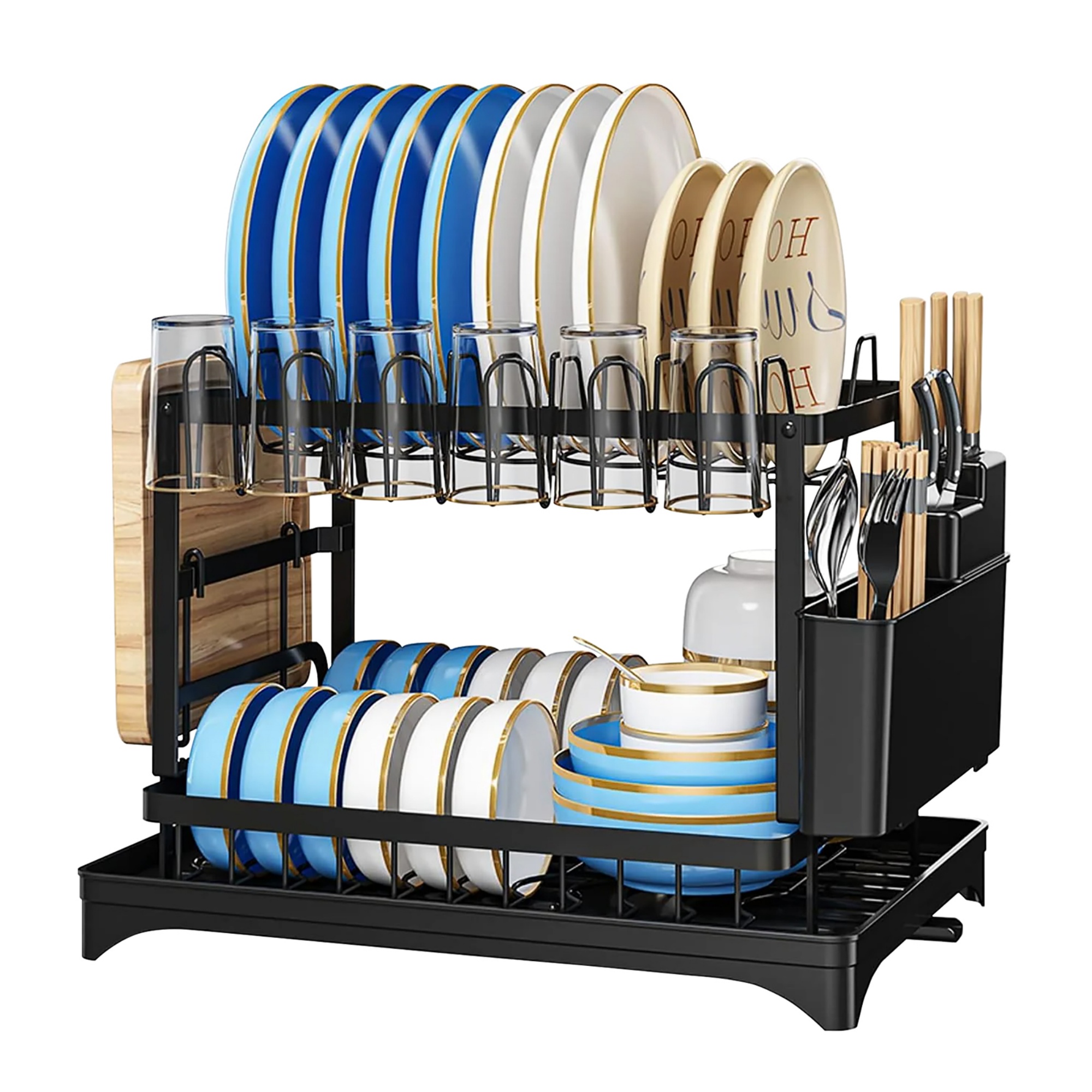 Kitchen Sink Drain Storage Rack Dish Bowl Cup Cutlery Drying Holder Black / White