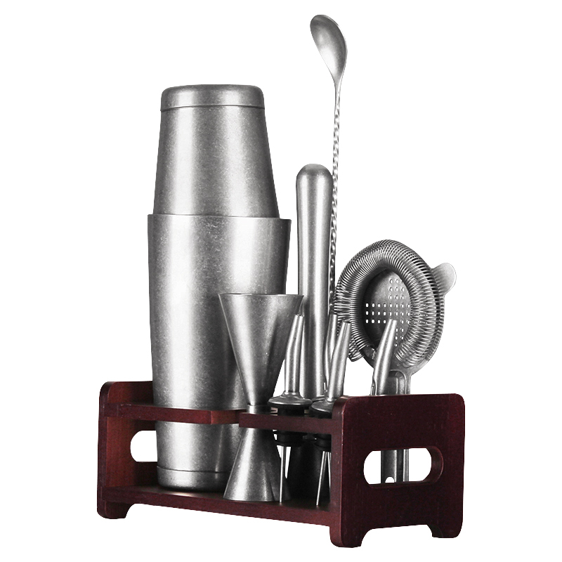 10pc 304 Stainless Steel Vintage Boston Cocktail Shaker Maker Set Jigger Mixer Bar Silver Kit