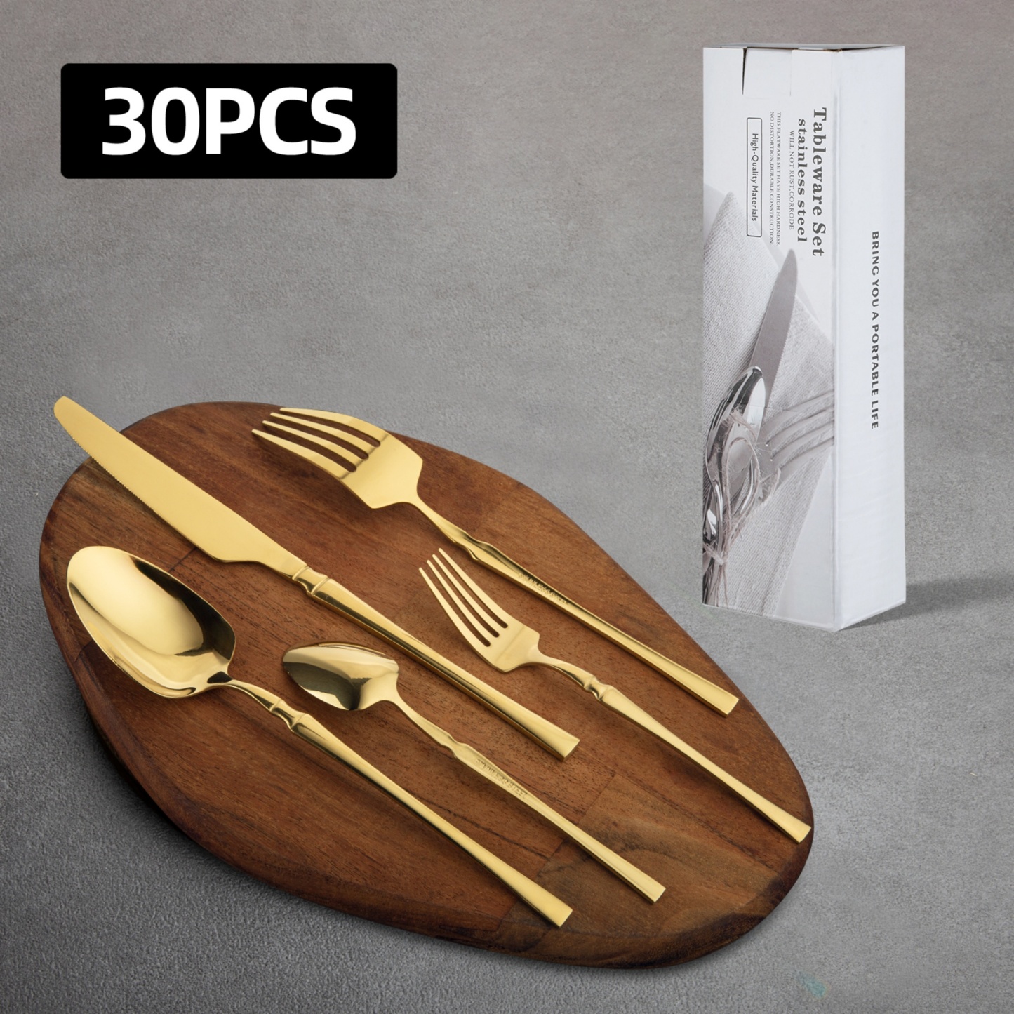  Cutlery Set Stainless Steel 30PCS Knife Dinner Salad Fork Tea Spoon Gold