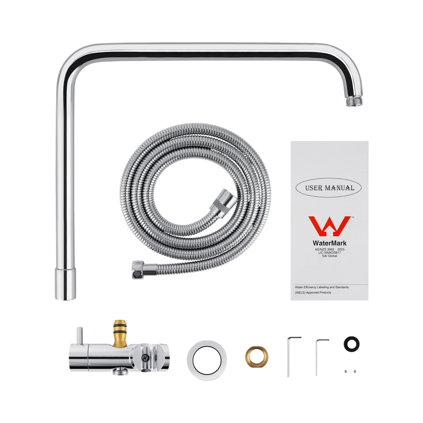 Chrome Twin Rail Shower Body Round Gooseneck Shower Wall Arm 1.5m Water Hose
