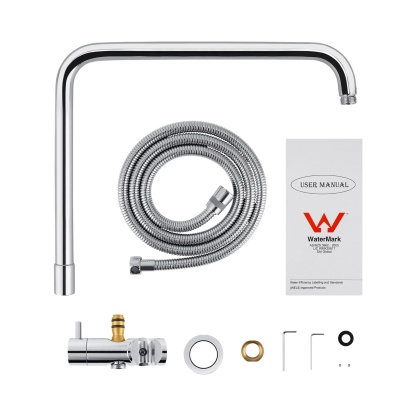 Chrome Twin Rail Shower Body Round Gooseneck Shower Wall Arm 1.5m Water Hose