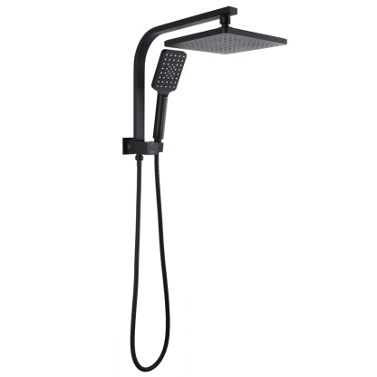 200mm 8'' Square Rainfall Shower Head Set Bathroom Twin Shower Handheld Diverter 3 Function Handheld Shower Head Gooseneck Shower Arm Chrome/Black/Gunmetal Grey